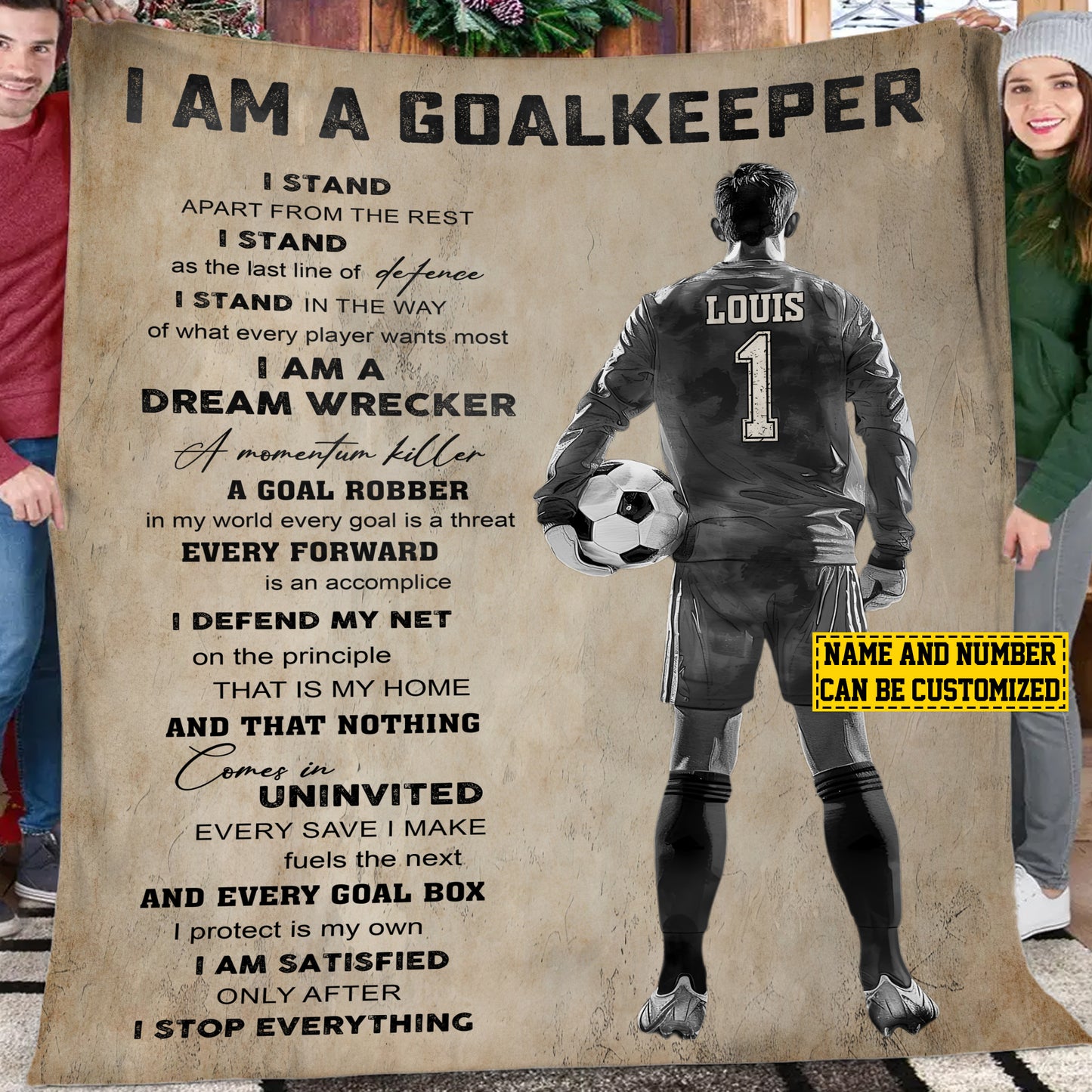 Personalized Goalkeeper Boy Fleece Blanket, I Am A Goalkeeper Woven Blanket, Cool Sherpa Blanket Gift For Soccer Lovers