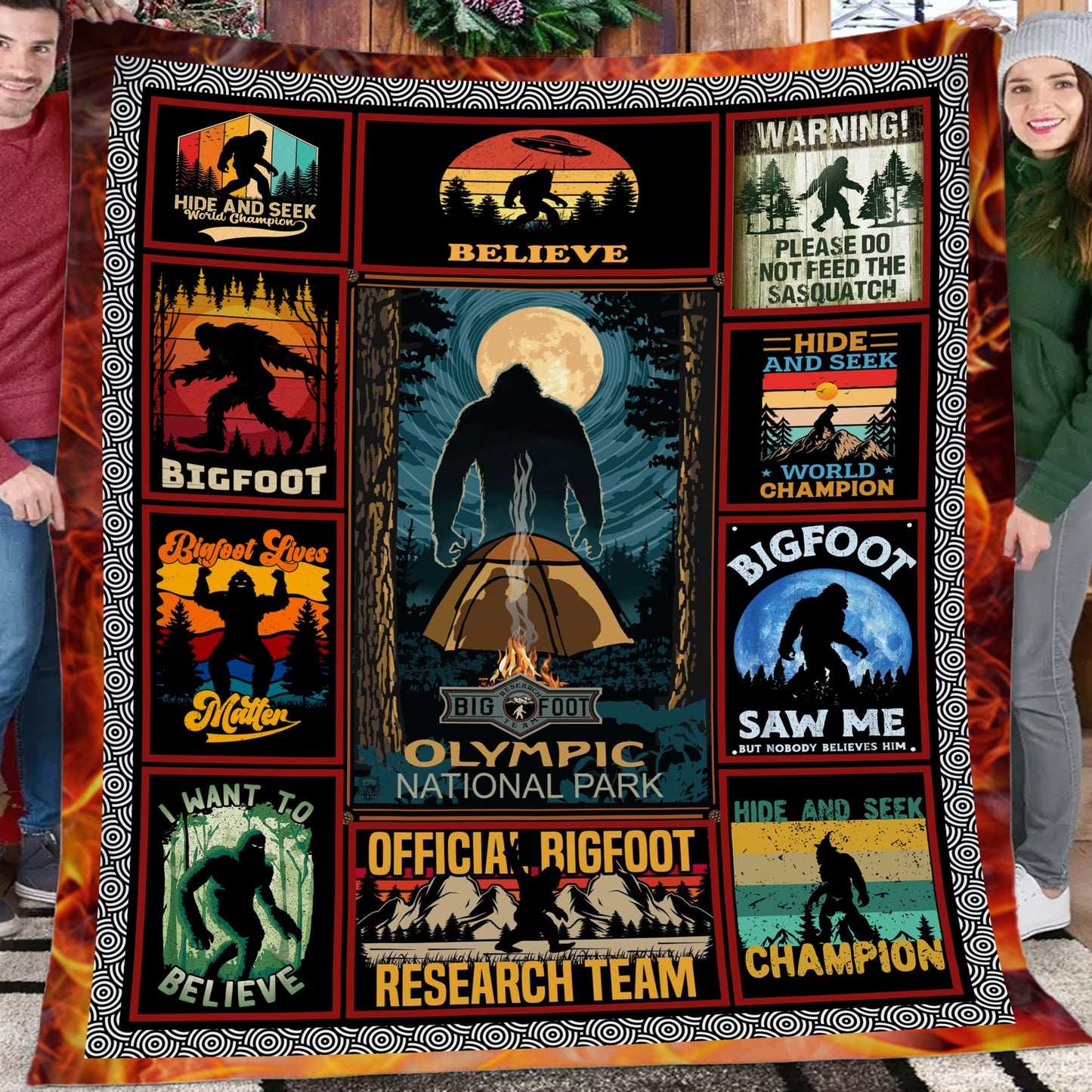 Bigfoot Fleece Blanket, Retro Style Bigfoot Woven Blanket, Cool Sherpa Blanket Gift For Bigfoot Lovers
