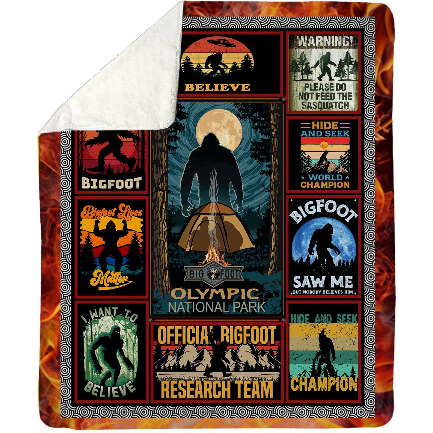 Bigfoot Fleece Blanket, Retro Style Bigfoot Woven Blanket, Cool Sherpa Blanket Gift For Bigfoot Lovers