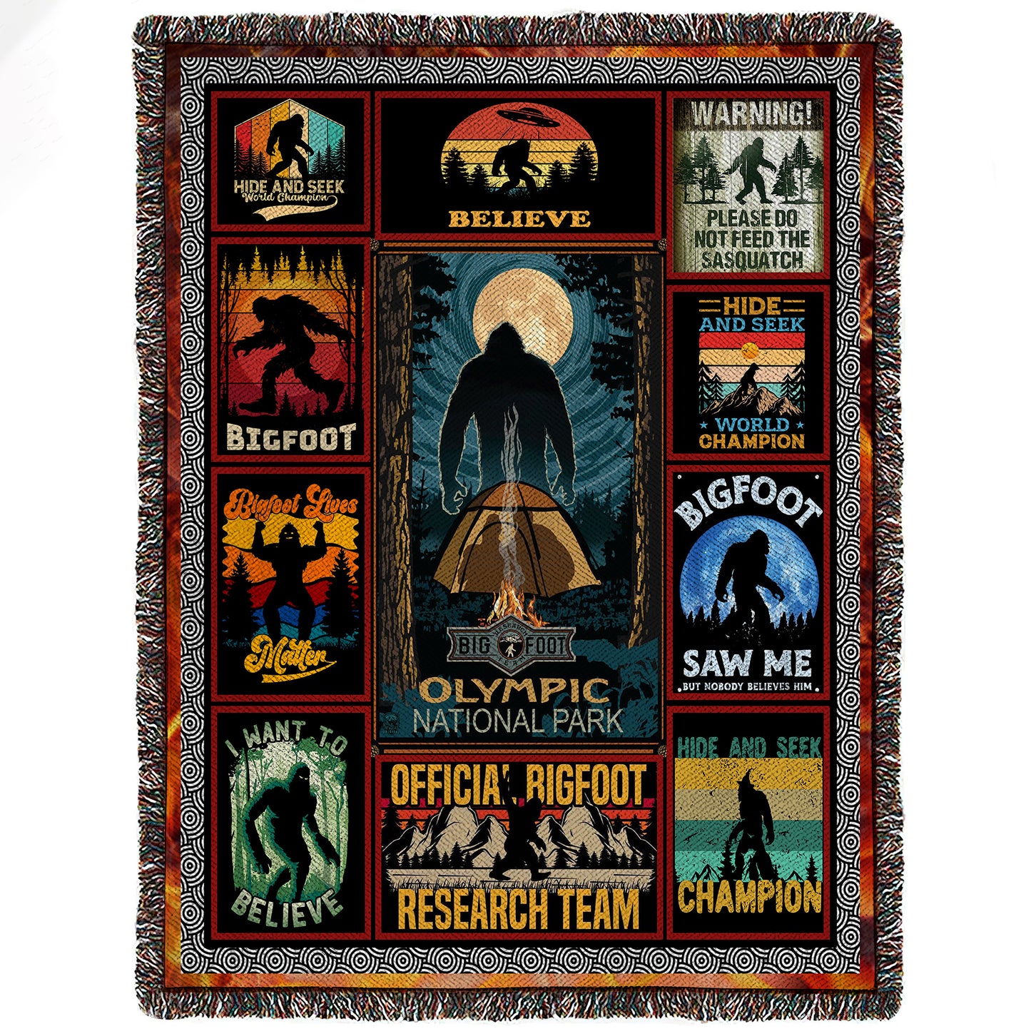 Bigfoot Fleece Blanket, Retro Style Bigfoot Woven Blanket, Cool Sherpa Blanket Gift For Bigfoot Lovers