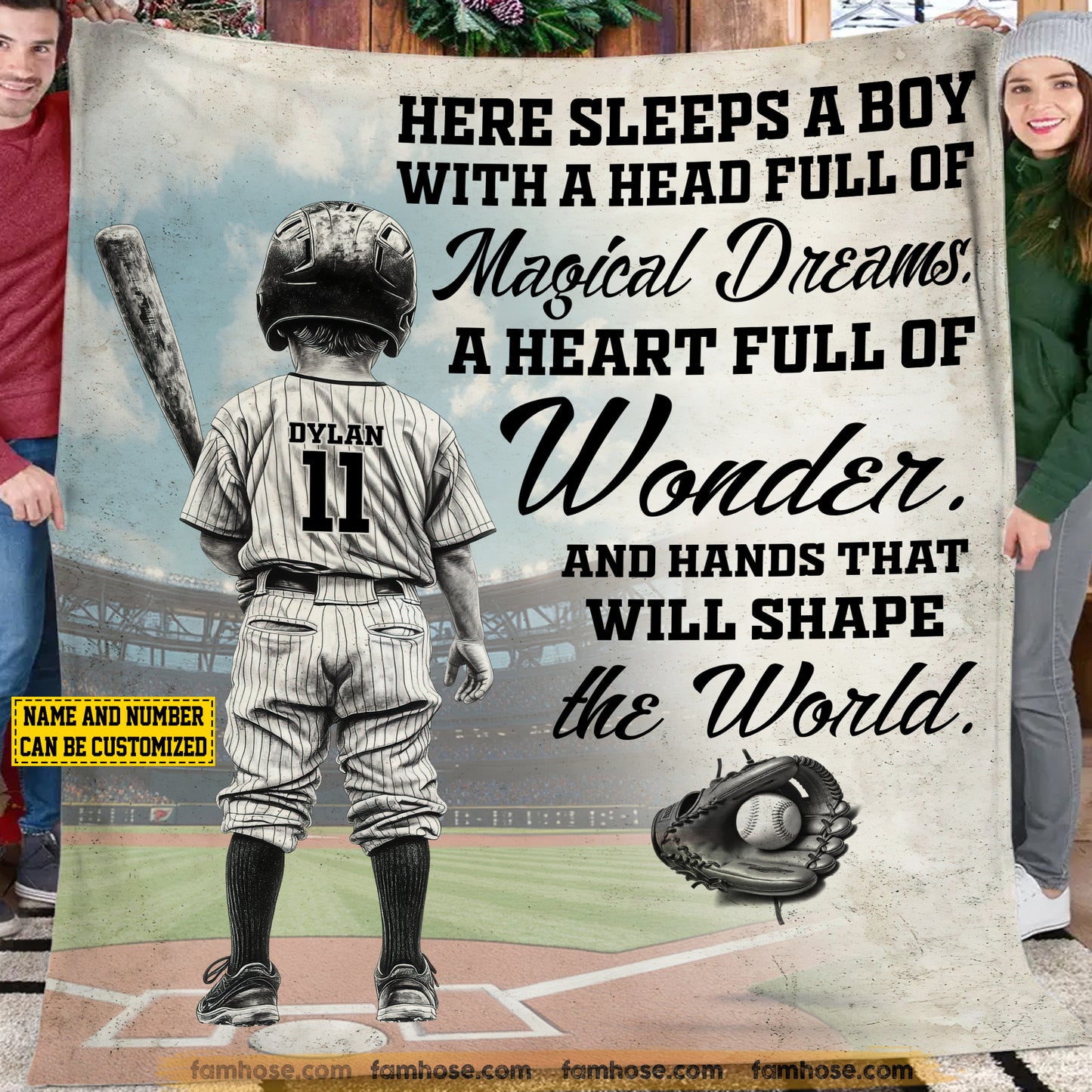Cute Personalized Baseball Boy Fleece Blanket, A Heart Full Of Wonder Sport Woven Blanket, Cool Sherpa Blanket Gift For Baseball Kid Lovers