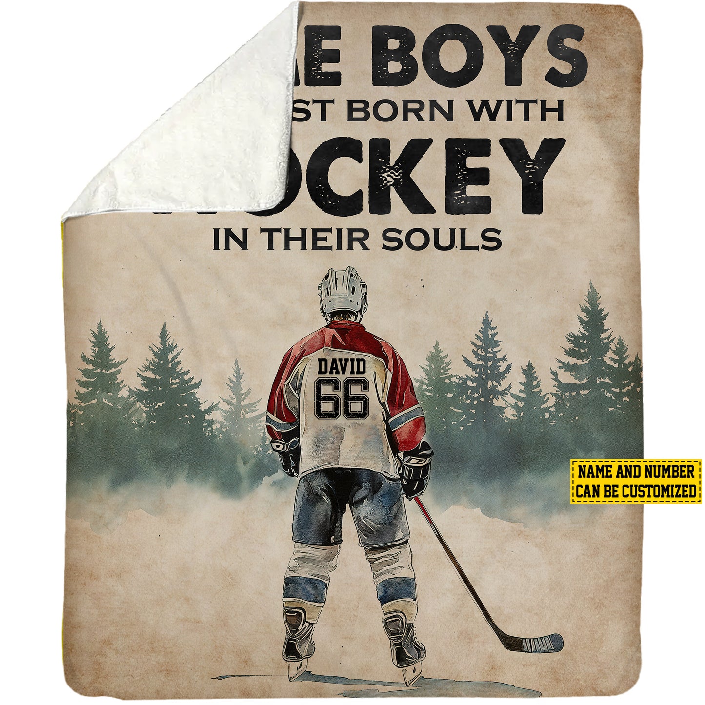 Vintage Personalized Hockey Fleece Blanket, Hockey In Their Souls Woven Blanket, Cool Sherpa Blanket Gift For Hockey Lovers