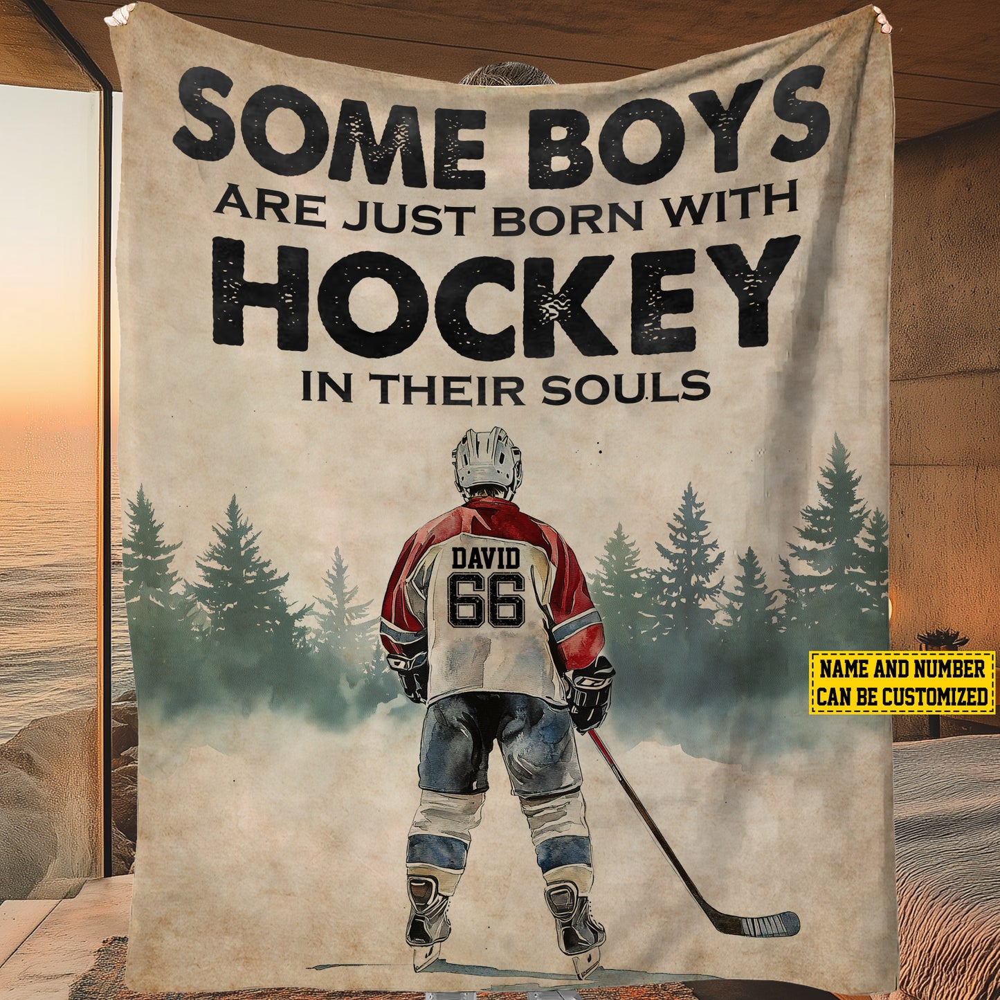 Vintage Personalized Hockey Fleece Blanket, Hockey In Their Souls Woven Blanket, Cool Sherpa Blanket Gift For Hockey Lovers