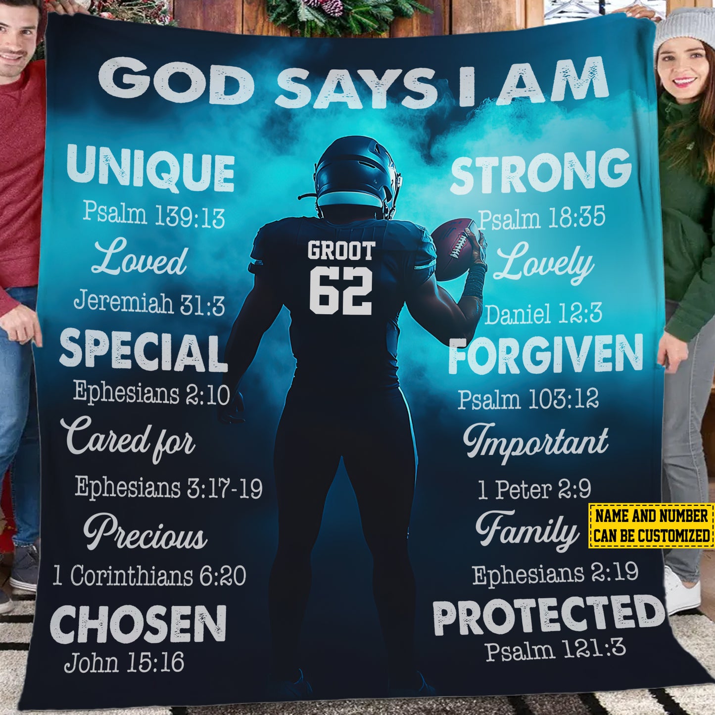 Personalized Football Boy Fleece Blanket, God Says I Am Woven Blanket, Cool Sherpa Blanket Gift For Football Lovers
