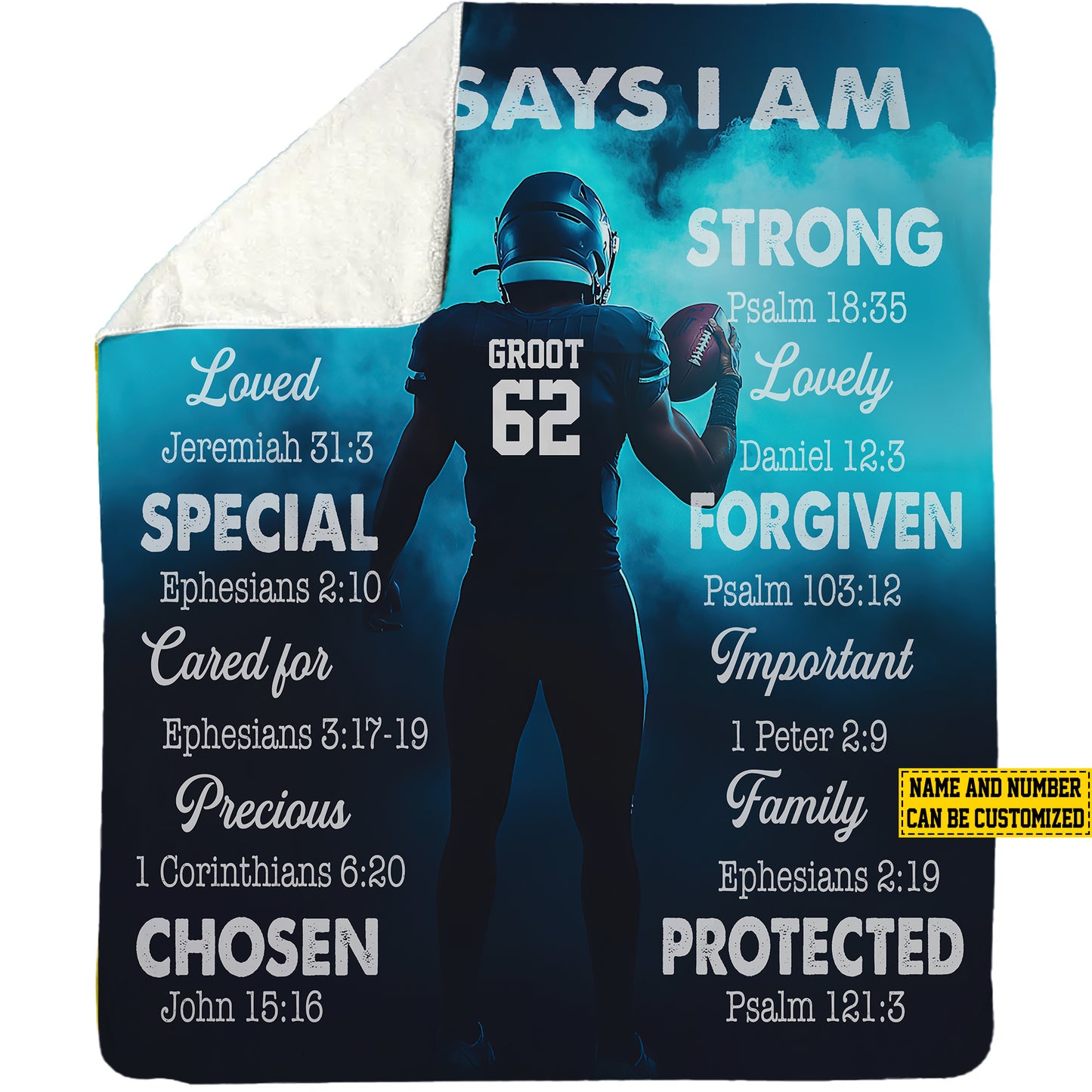 Personalized Football Boy Fleece Blanket, God Says I Am Woven Blanket, Cool Sherpa Blanket Gift For Football Lovers
