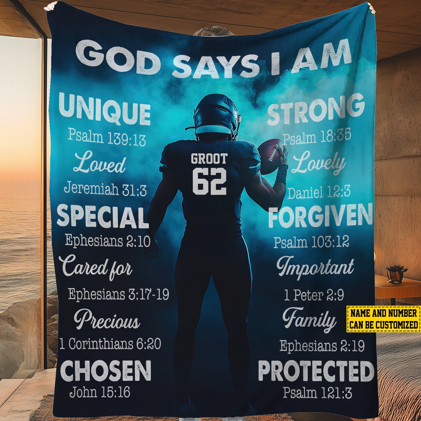 Personalized Football Boy Fleece Blanket, God Says I Am Woven Blanket, Cool Sherpa Blanket Gift For Football Lovers
