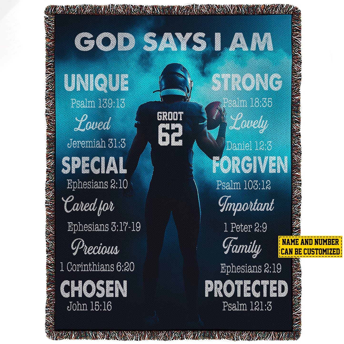 Personalized Football Boy Fleece Blanket, God Says I Am Woven Blanket, Cool Sherpa Blanket Gift For Football Lovers