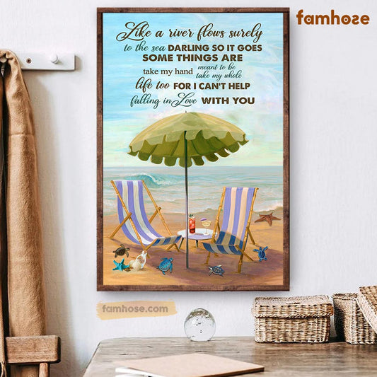 Turtle Poster & Canvas, Like A River Flows Surely To The Sea Take My Hand, Turtle Canvas Wall Art, Poster Gift For Turtle Lovers