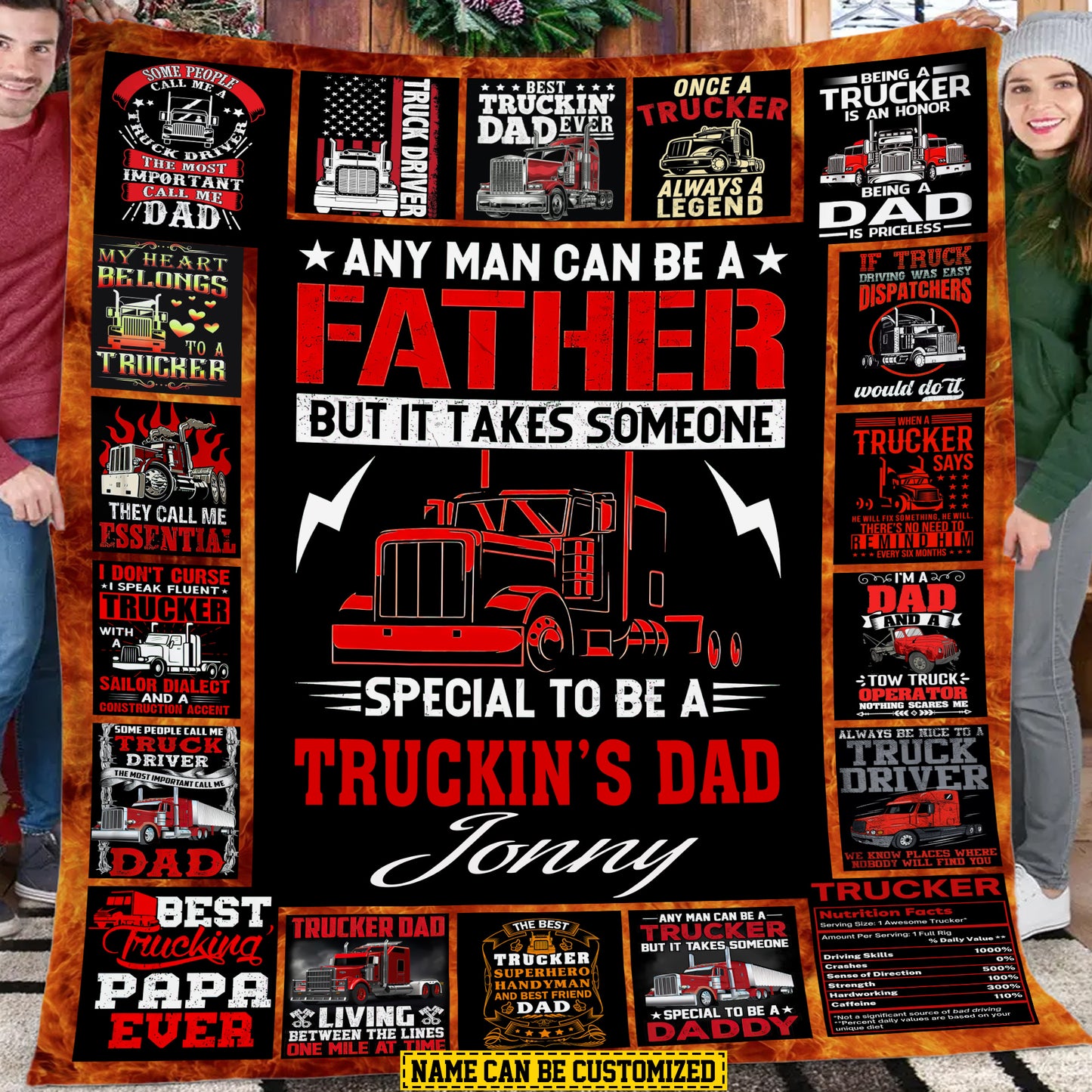 Cool Trucker Fleece Blanket, Any Man Can Be A Father Woven Blanket, Cozy Sherpa Blanket Gift For Trucker Lovers