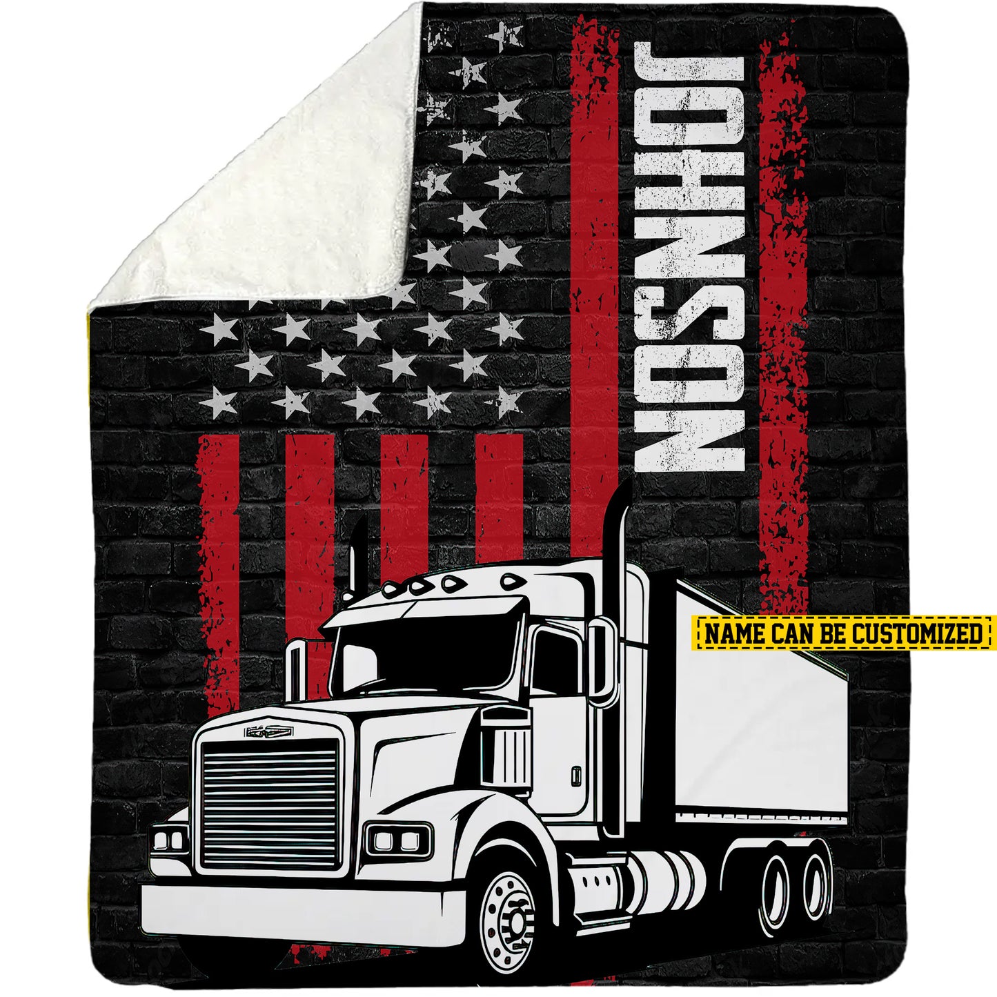 Personalized Trucker Fleece Blanket, Red, White, and Truck: An American Dream Woven Blanket, Cool Sherpa Blanket Gift For Truck Drivers