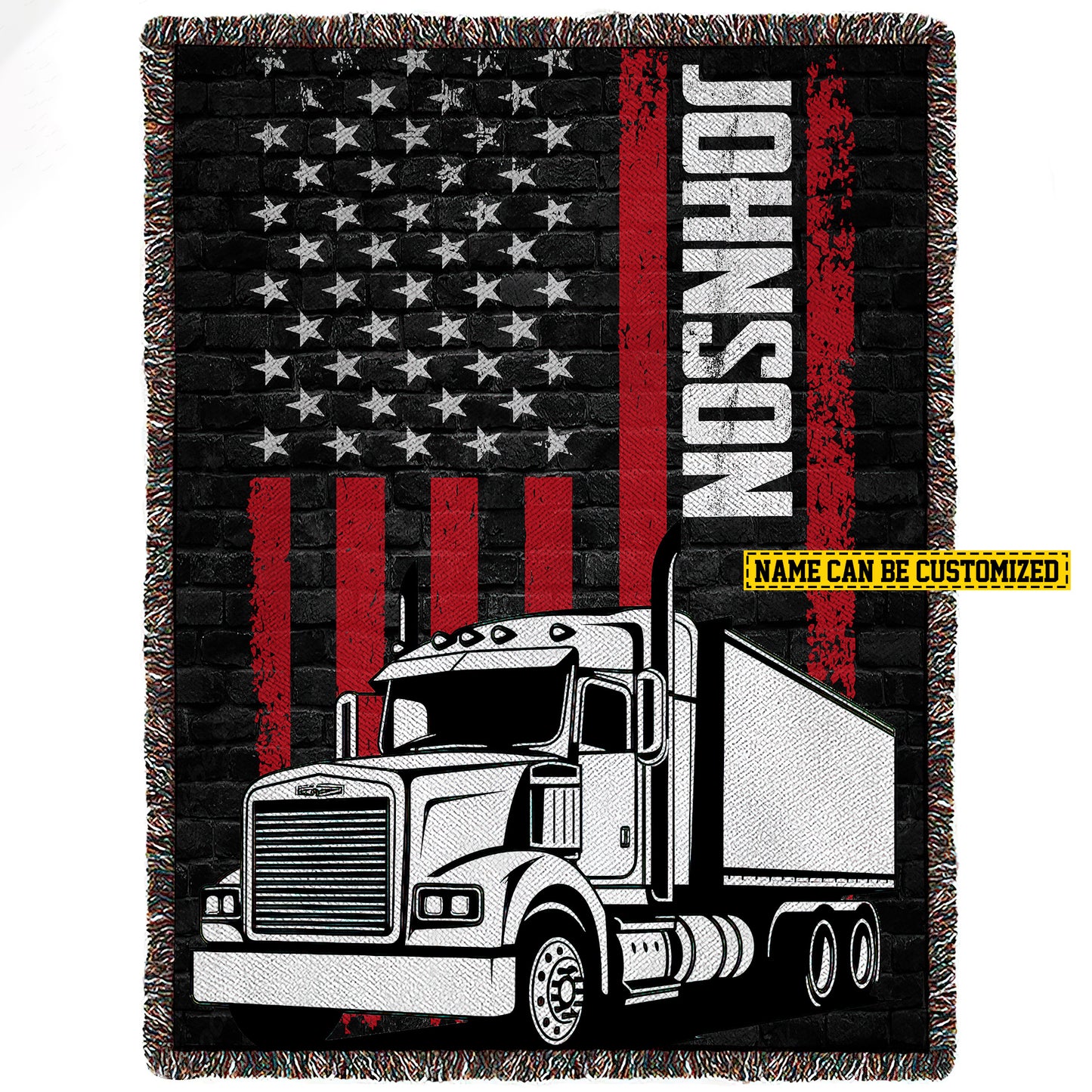 Personalized Trucker Fleece Blanket, Red, White, and Truck: An American Dream Woven Blanket, Cool Sherpa Blanket Gift For Truck Drivers