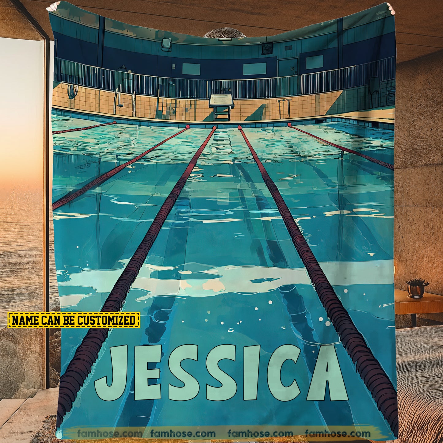 Personalized Swimming Fleece Blanket, Warm Memories Of The Pool Woven Blanket, Cool Sherpa Blanket Gift For Swimming Lovers