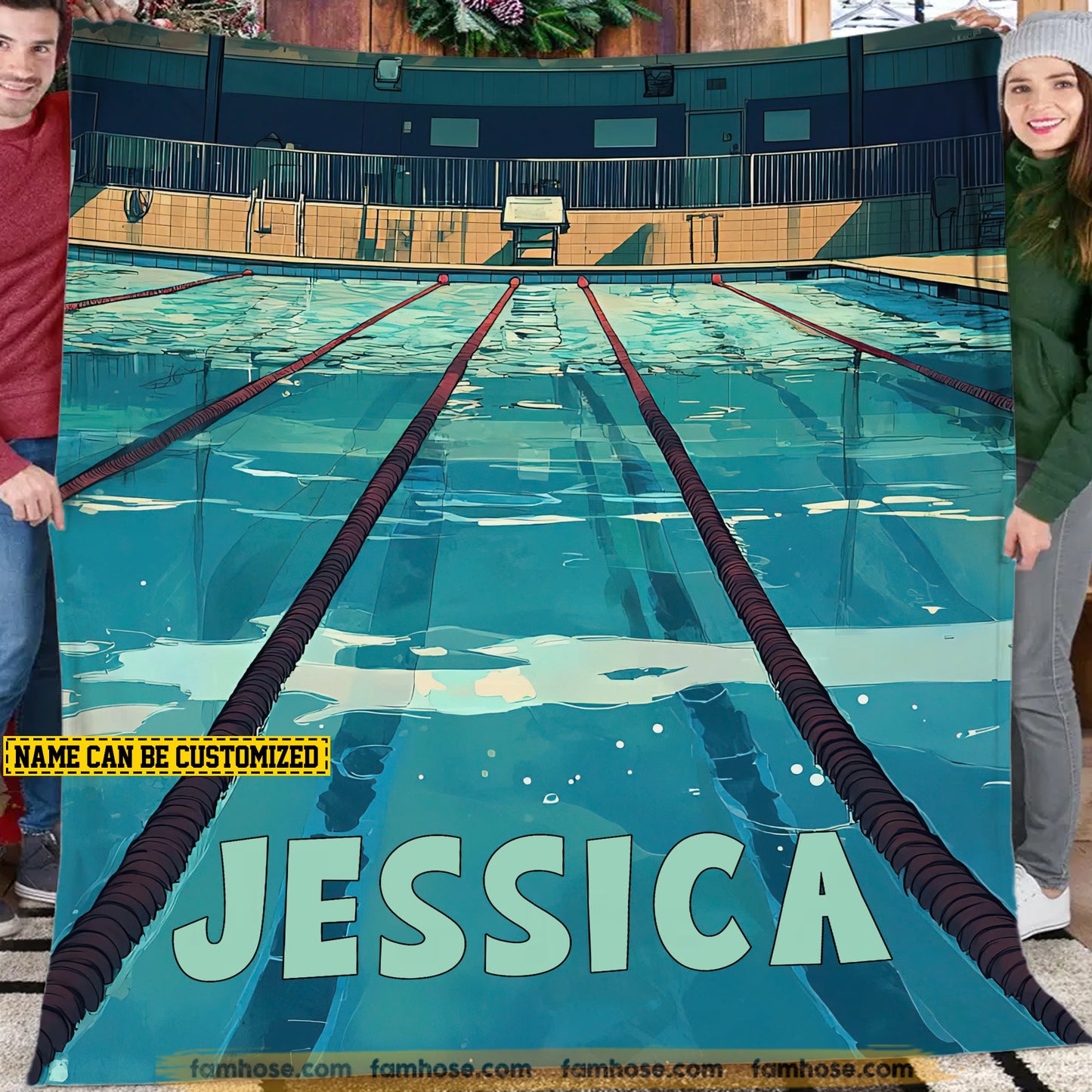 Personalized Swimming Fleece Blanket, Warm Memories Of The Pool Woven Blanket, Cool Sherpa Blanket Gift For Swimming Lovers
