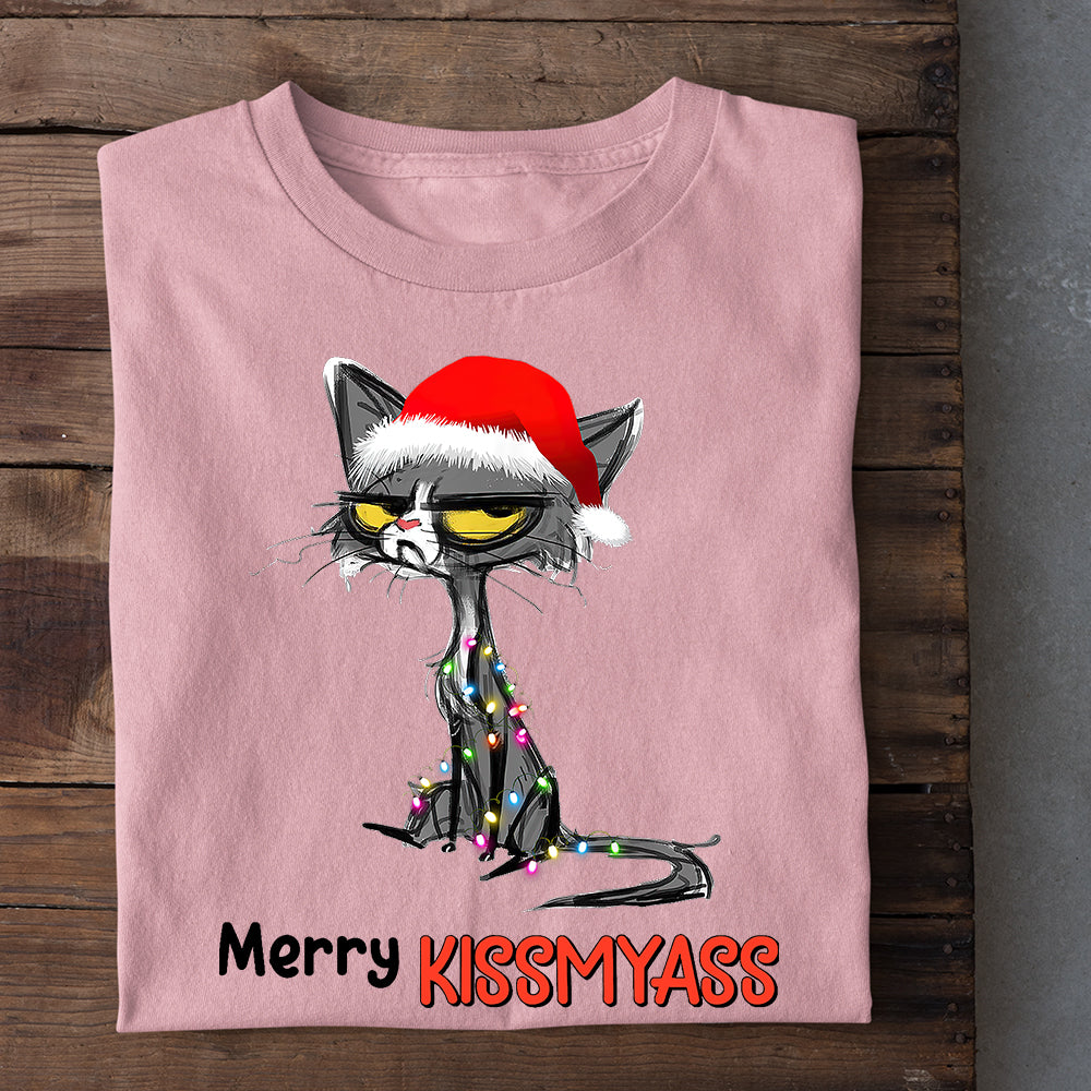 Funny Cat Christmas T-shirt, Kiss My Ass, Gift For Cat Lovers, Cat Tees, Cat Owners