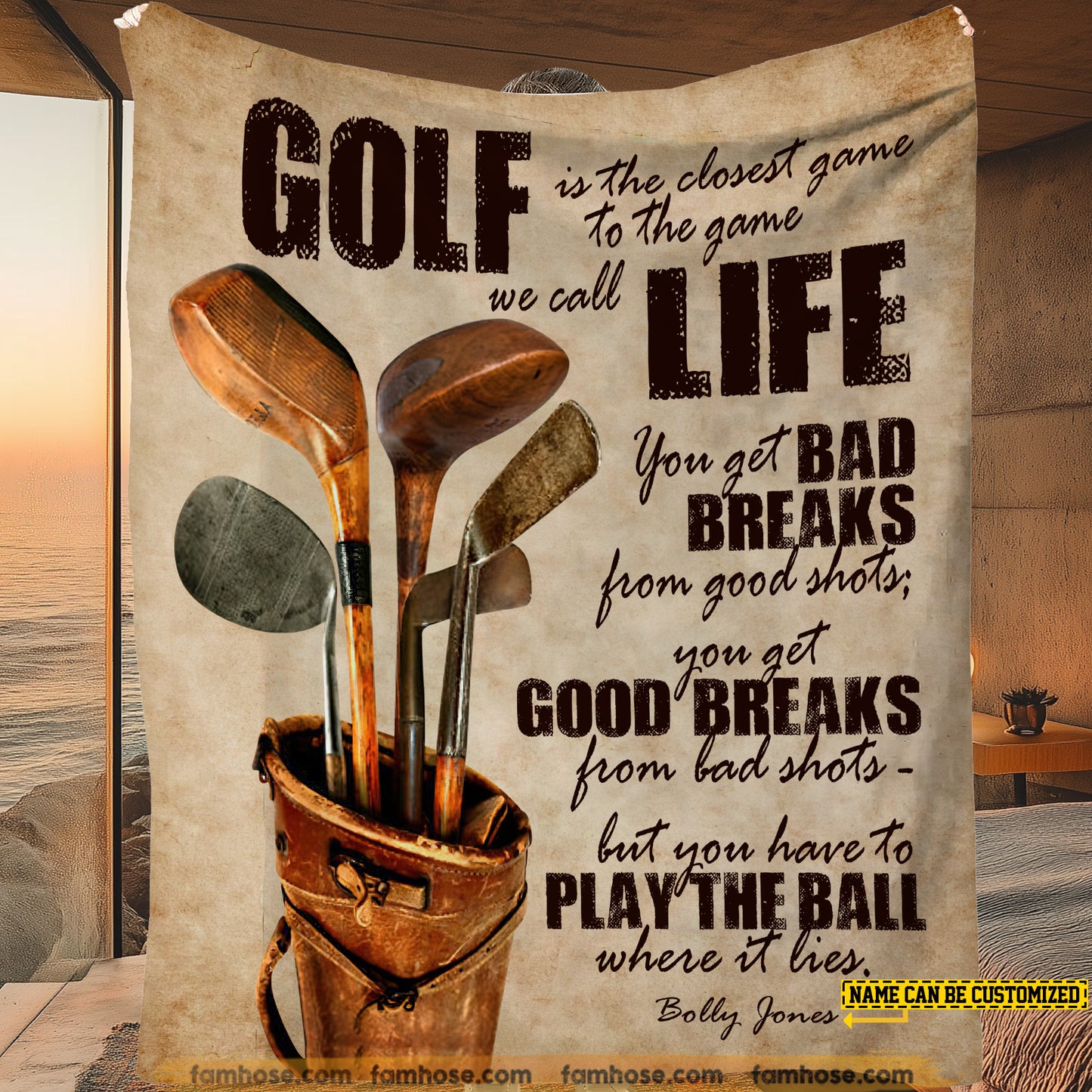 Personalized Golf Fleece Blanket, Golf And Life Woven Blanket, Cool Sherpa Blanket Gift For Golf Lovers
