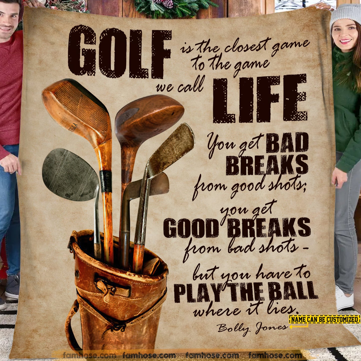 Personalized Golf Fleece Blanket, Golf And Life Woven Blanket, Cool Sherpa Blanket Gift For Golf Lovers