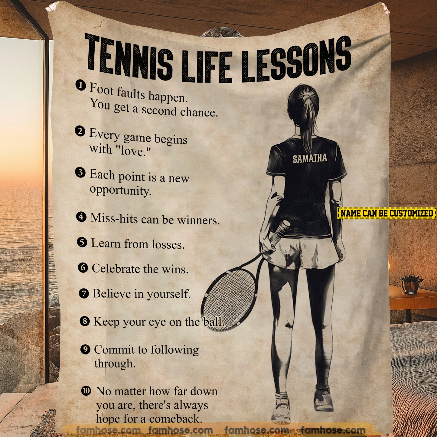 Personalized Tennis Girls Fleece Blanket, Tennis Life Lessons Woven Blanket, Cool Sherpa Blanket Gift For Tennis Girls, Tennis Lovers
