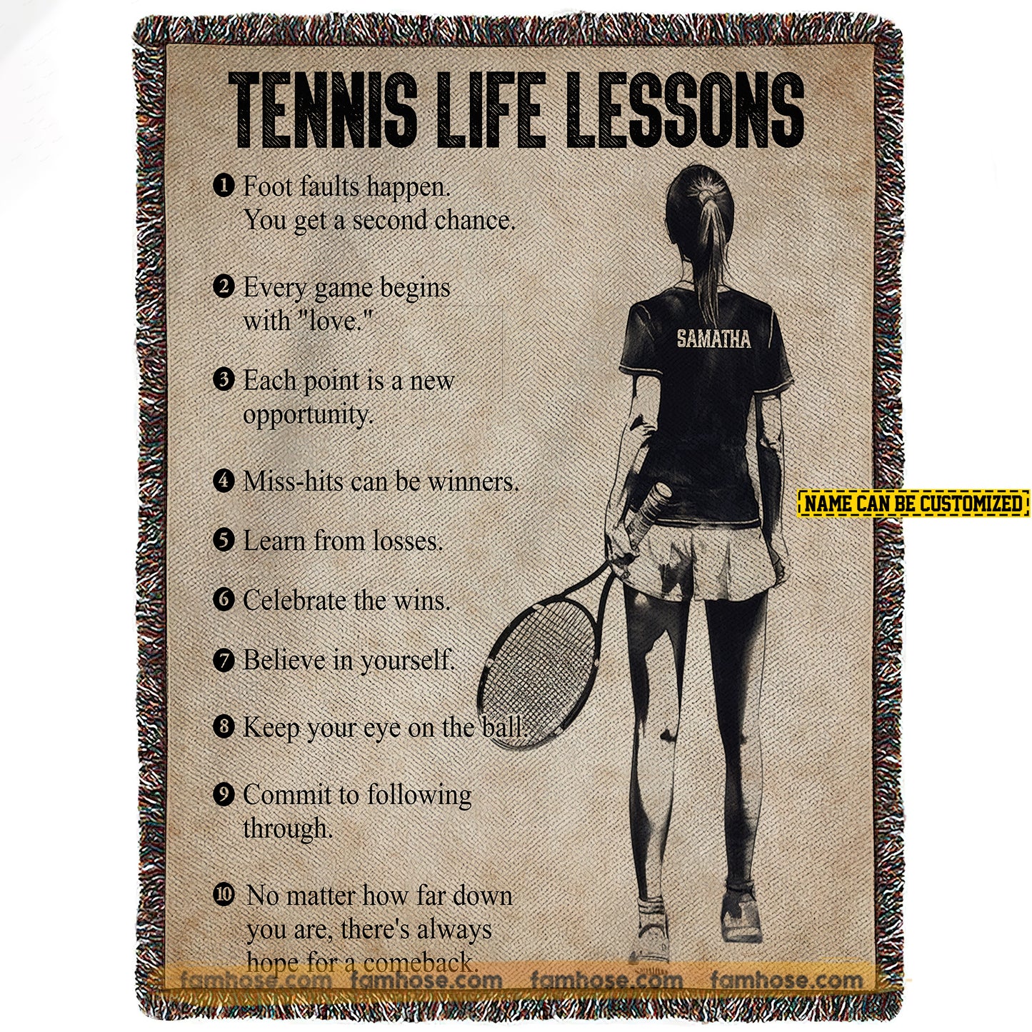 Personalized Tennis Girls Fleece Blanket, Tennis Life Lessons Woven Blanket, Cool Sherpa Blanket Gift For Tennis Girls, Tennis Lovers