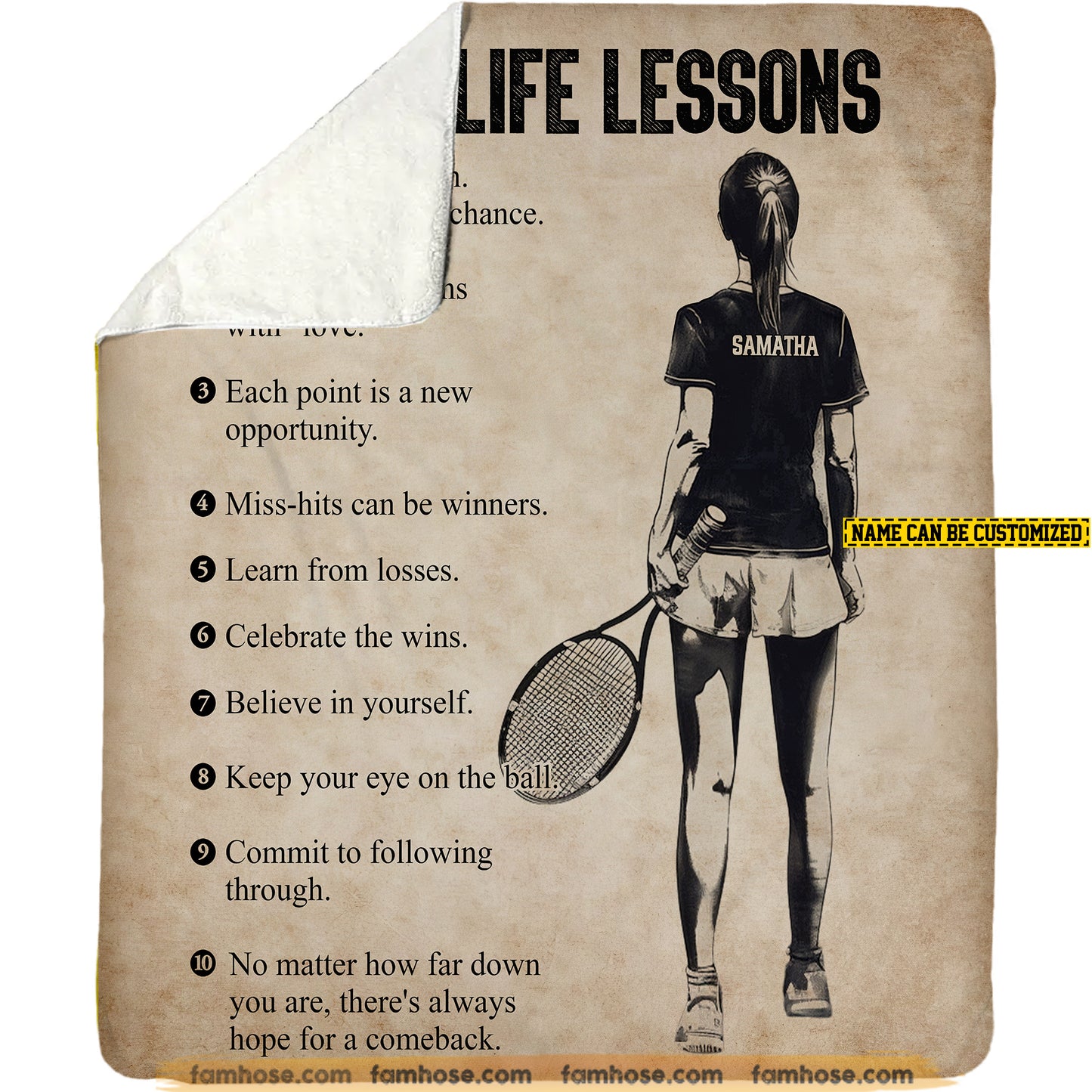 Personalized Tennis Girls Fleece Blanket, Tennis Life Lessons Woven Blanket, Cool Sherpa Blanket Gift For Tennis Girls, Tennis Lovers