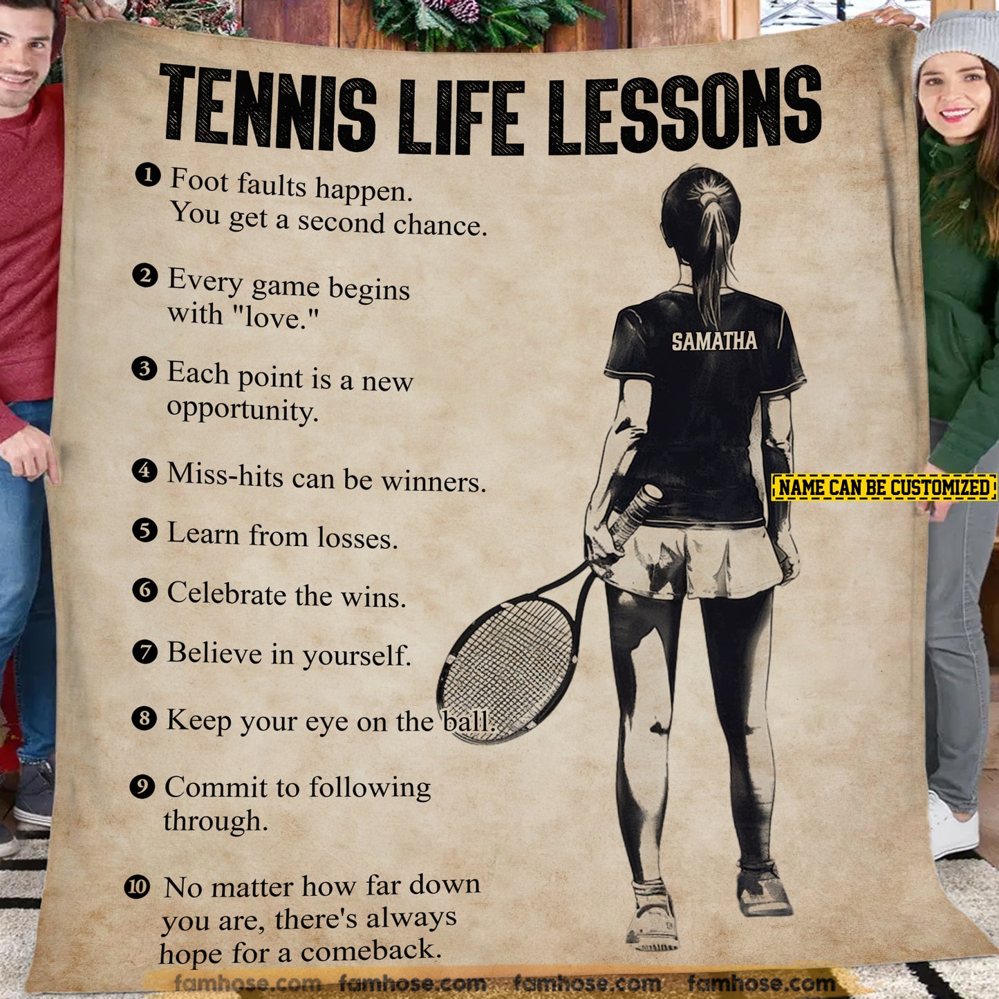 Personalized Tennis Girls Fleece Blanket, Tennis Life Lessons Woven Blanket, Cool Sherpa Blanket Gift For Tennis Girls, Tennis Lovers