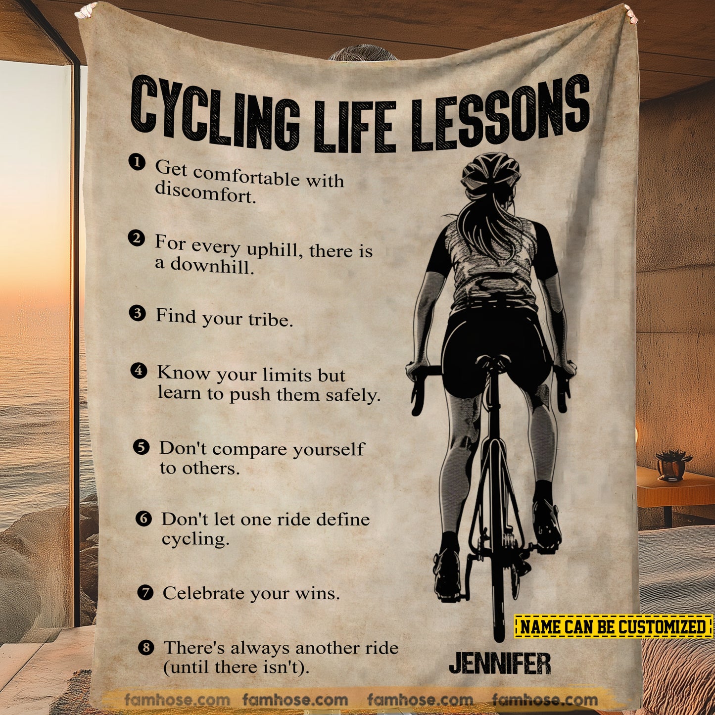 Personalized Cycling Girl Fleece Blanket, Cycling Life Lessons Sport Woven Blanket, Cool Sherpa Blanket Gift For Cycling Girls, Cycling Lovers