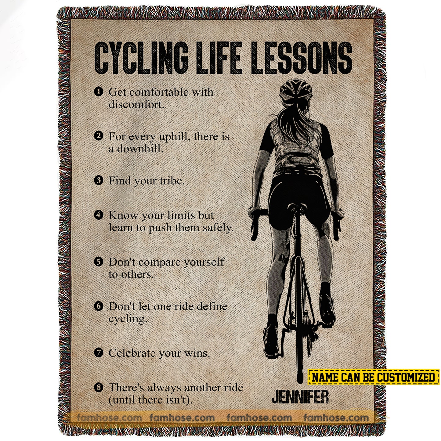 Personalized Cycling Girl Fleece Blanket, Cycling Life Lessons Sport Woven Blanket, Cool Sherpa Blanket Gift For Cycling Girls, Cycling Lovers