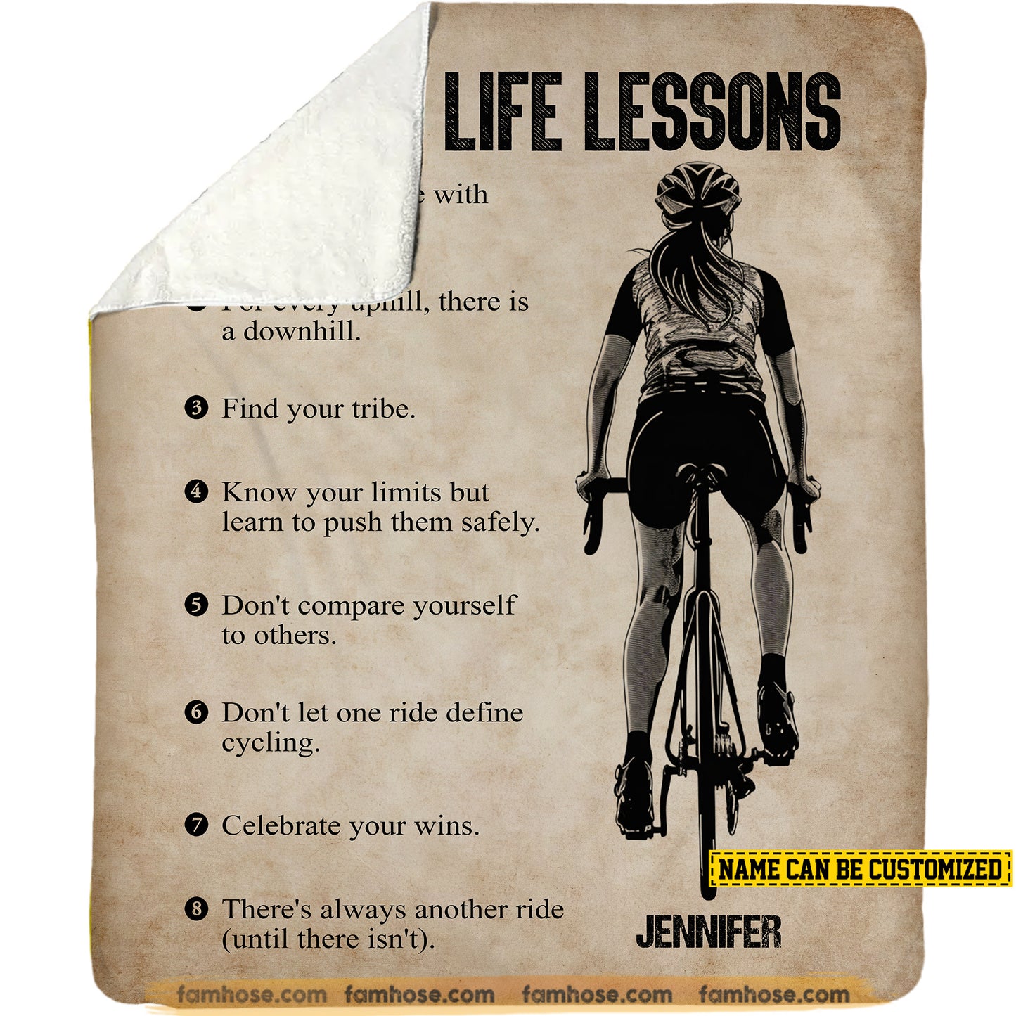 Personalized Cycling Girl Fleece Blanket, Cycling Life Lessons Sport Woven Blanket, Cool Sherpa Blanket Gift For Cycling Girls, Cycling Lovers