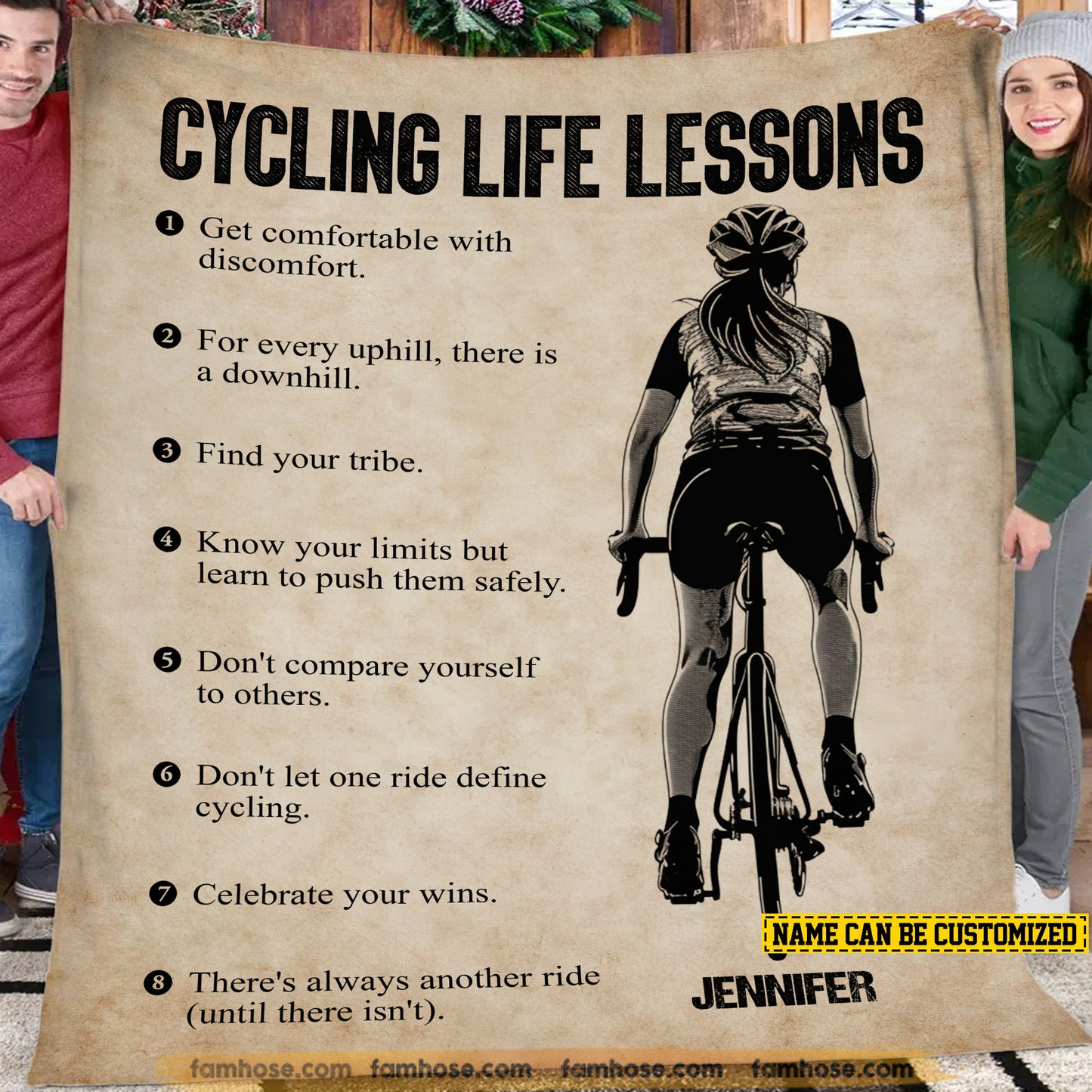 Personalized Cycling Girl Fleece Blanket, Cycling Life Lessons Sport Woven Blanket, Cool Sherpa Blanket Gift For Cycling Girls, Cycling Lovers