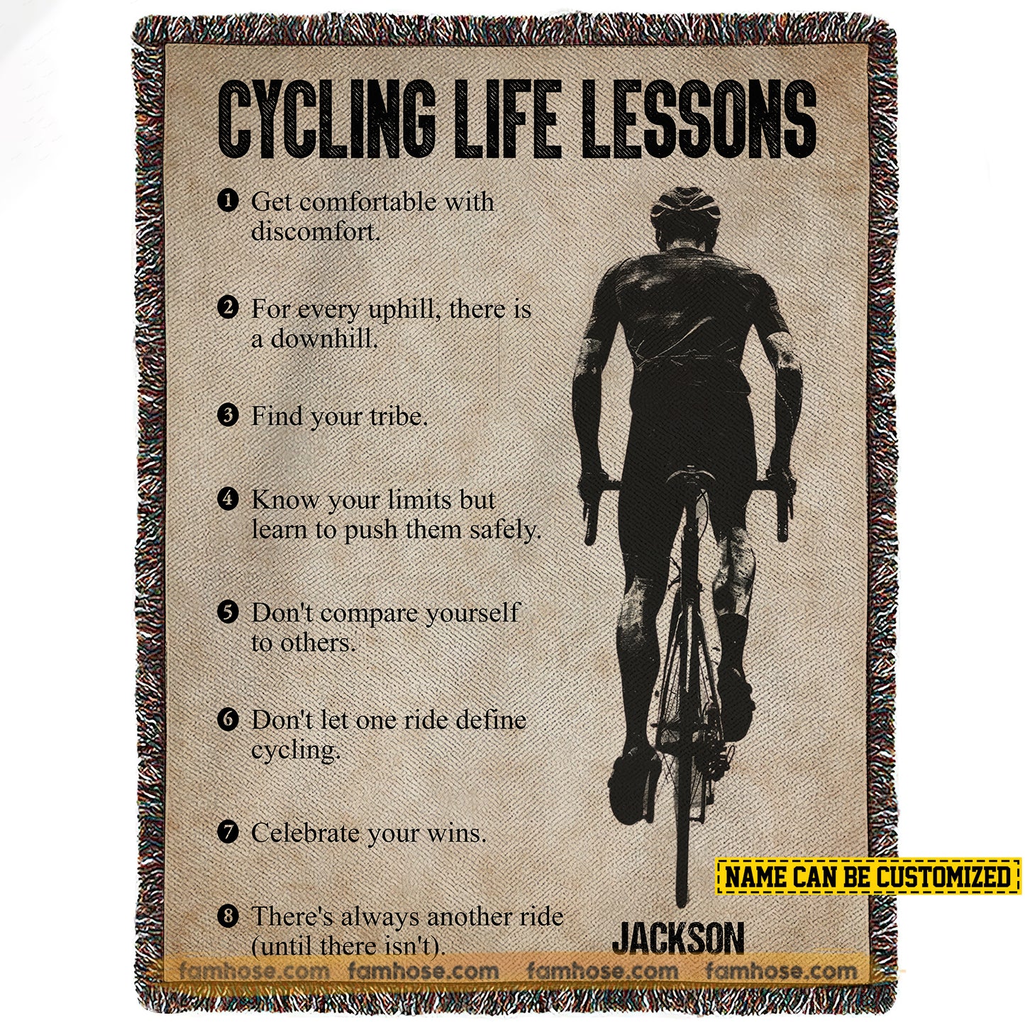 Personalized Cycling Boy Fleece Blanket, Cycling Life Lessons Sport Woven Blanket, Cool Sherpa Blanket Gift For Cycling Boys, Cycling Lovers