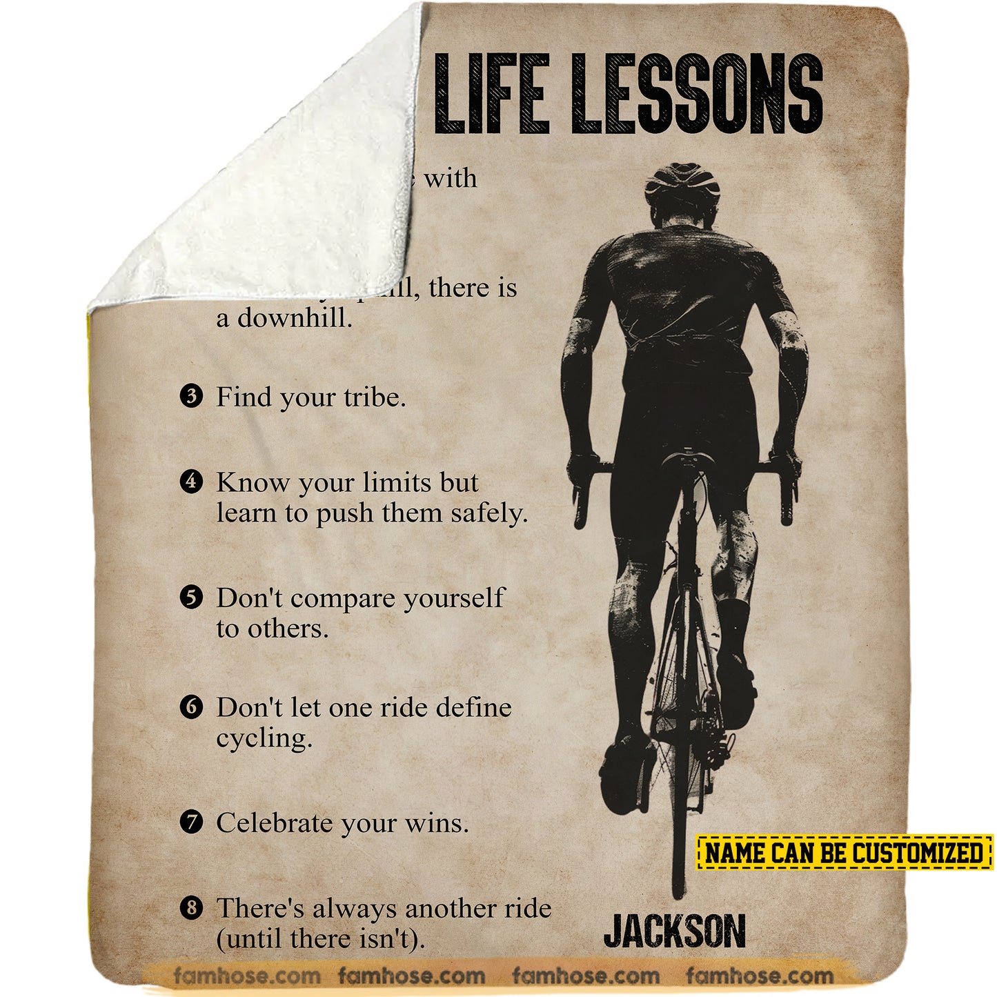 Personalized Cycling Boy Fleece Blanket, Cycling Life Lessons Sport Woven Blanket, Cool Sherpa Blanket Gift For Cycling Boys, Cycling Lovers