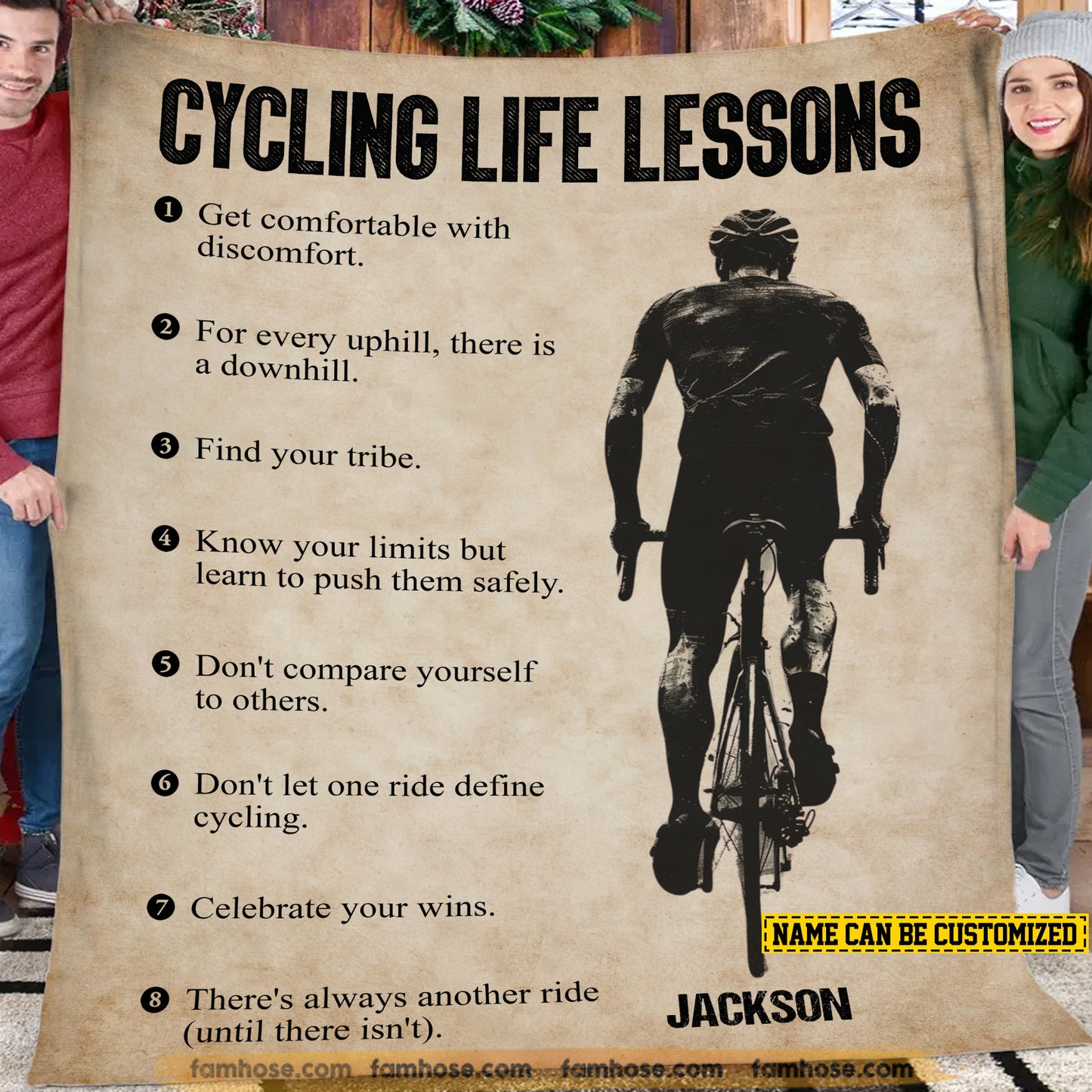 Personalized Cycling Boy Fleece Blanket, Cycling Life Lessons Sport Woven Blanket, Cool Sherpa Blanket Gift For Cycling Boys, Cycling Lovers