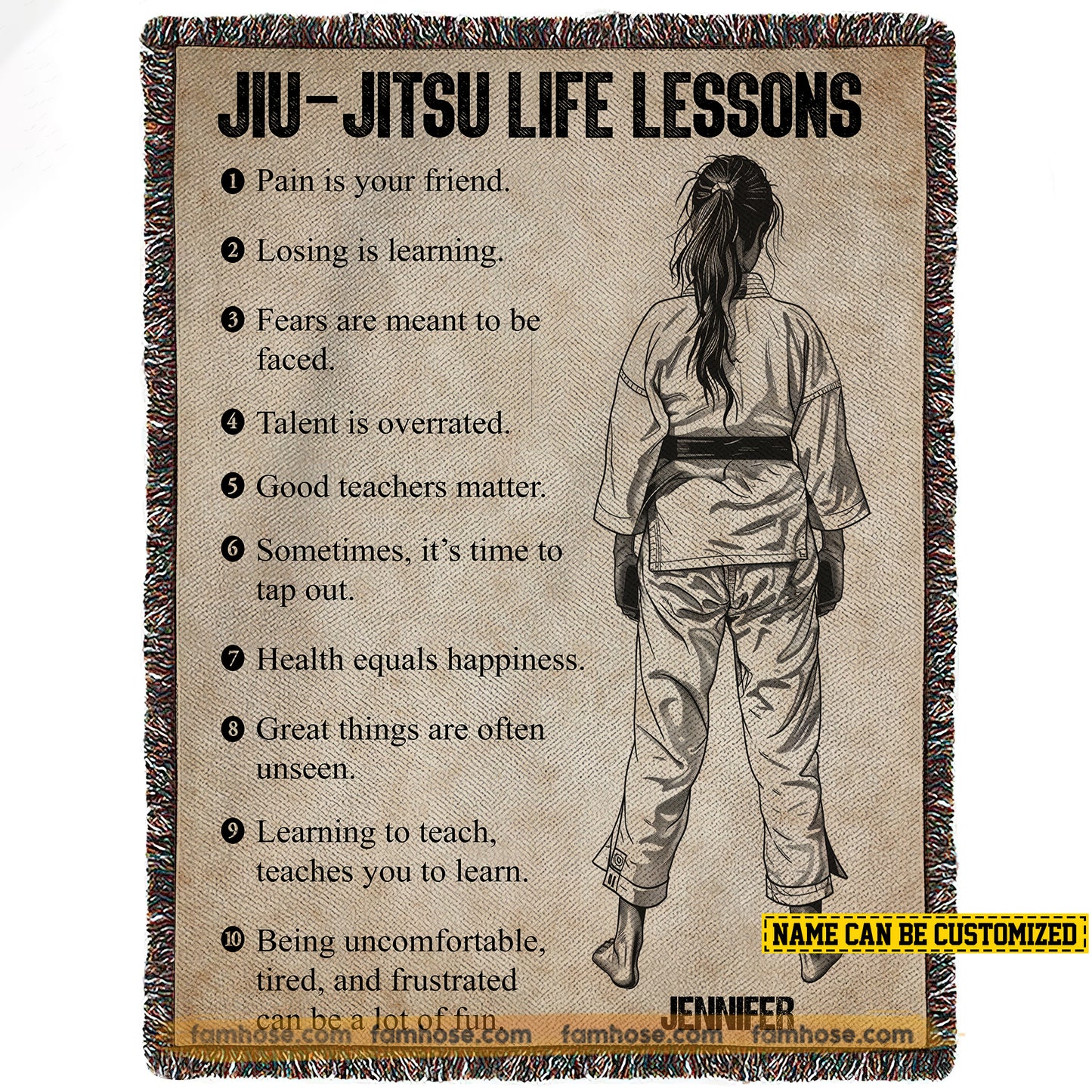 Personalized Jiu Jitsu Girl Life Lessons Fleece Blanket, Jiu Jitsu Woven Blanket, Cool Sherpa Blanket Gift For Jiu Jitsu Girls