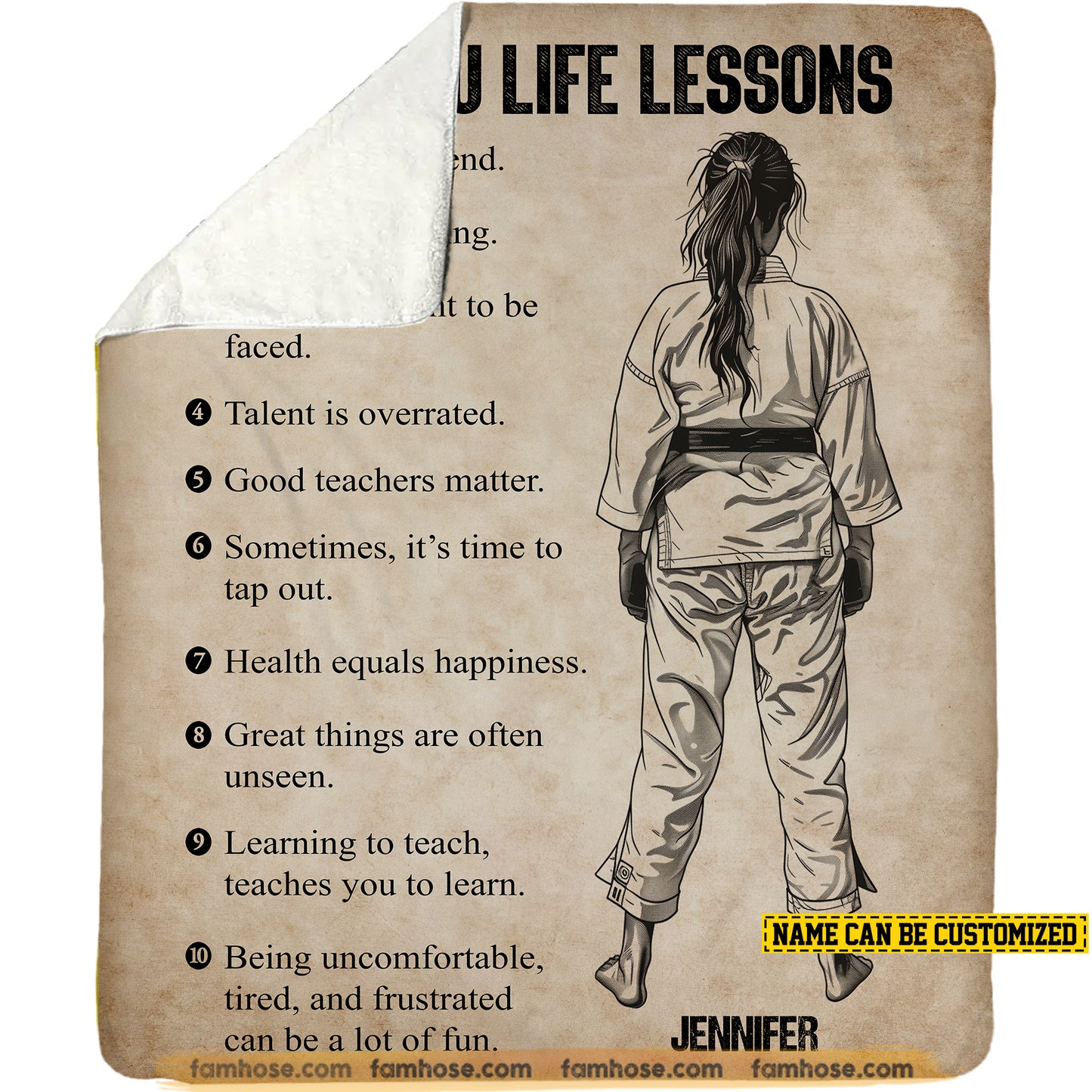 Personalized Jiu Jitsu Girl Life Lessons Fleece Blanket, Jiu Jitsu Woven Blanket, Cool Sherpa Blanket Gift For Jiu Jitsu Girls