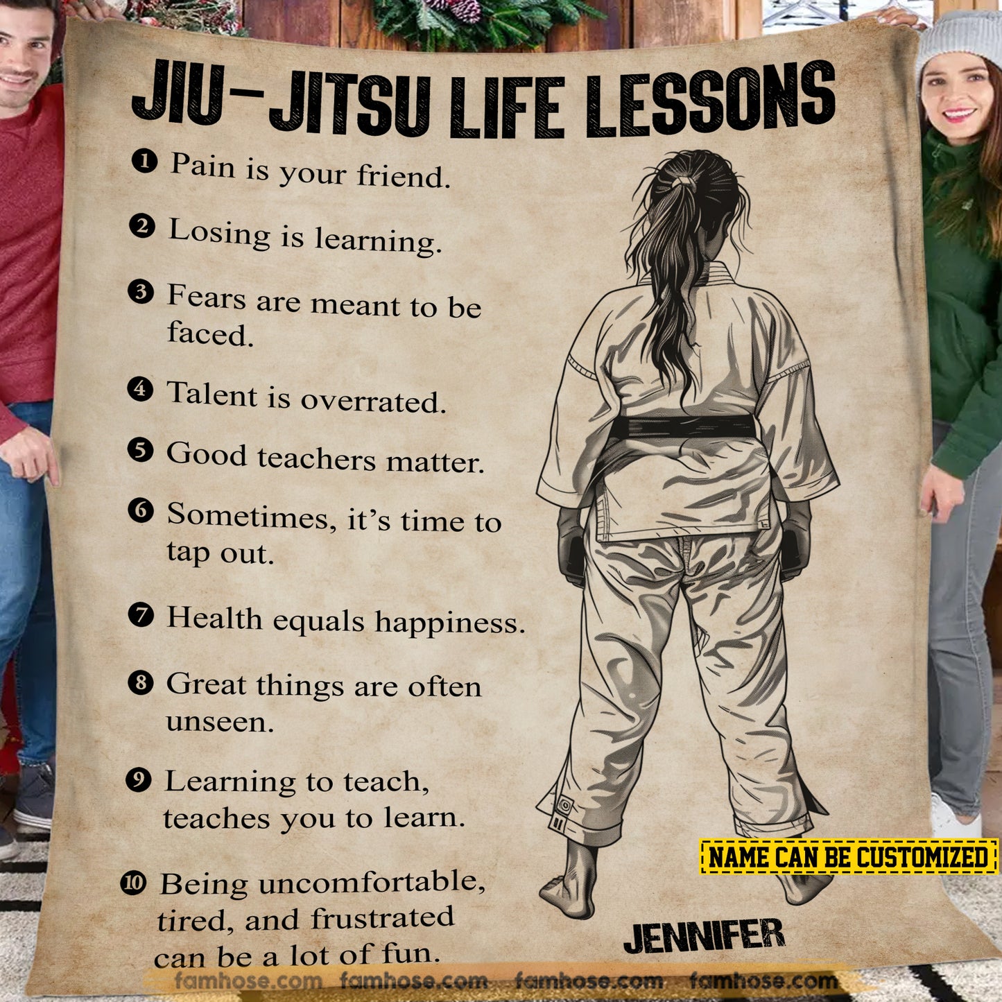 Personalized Jiu Jitsu Girl Life Lessons Fleece Blanket, Jiu Jitsu Woven Blanket, Cool Sherpa Blanket Gift For Jiu Jitsu Girls