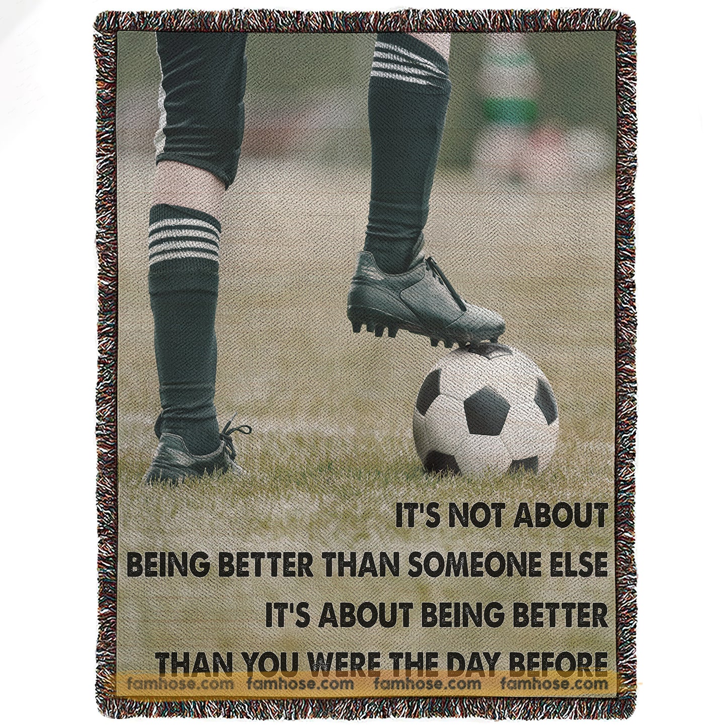 Soccer Fleece Blanket, Be Better Than Yesterday Sport Woven Blanket, Cool Sherpa Blanket Gift For Soccer Lovers