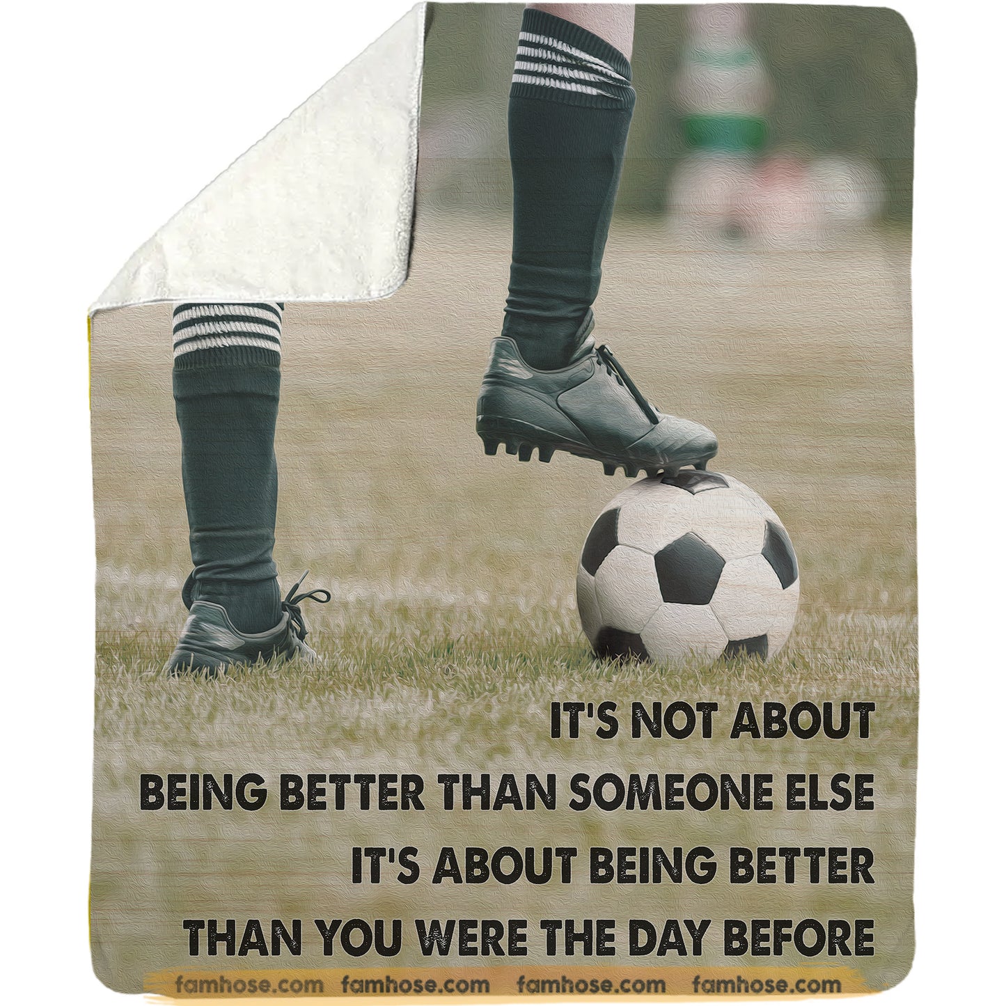 Soccer Fleece Blanket, Be Better Than Yesterday Sport Woven Blanket, Cool Sherpa Blanket Gift For Soccer Lovers