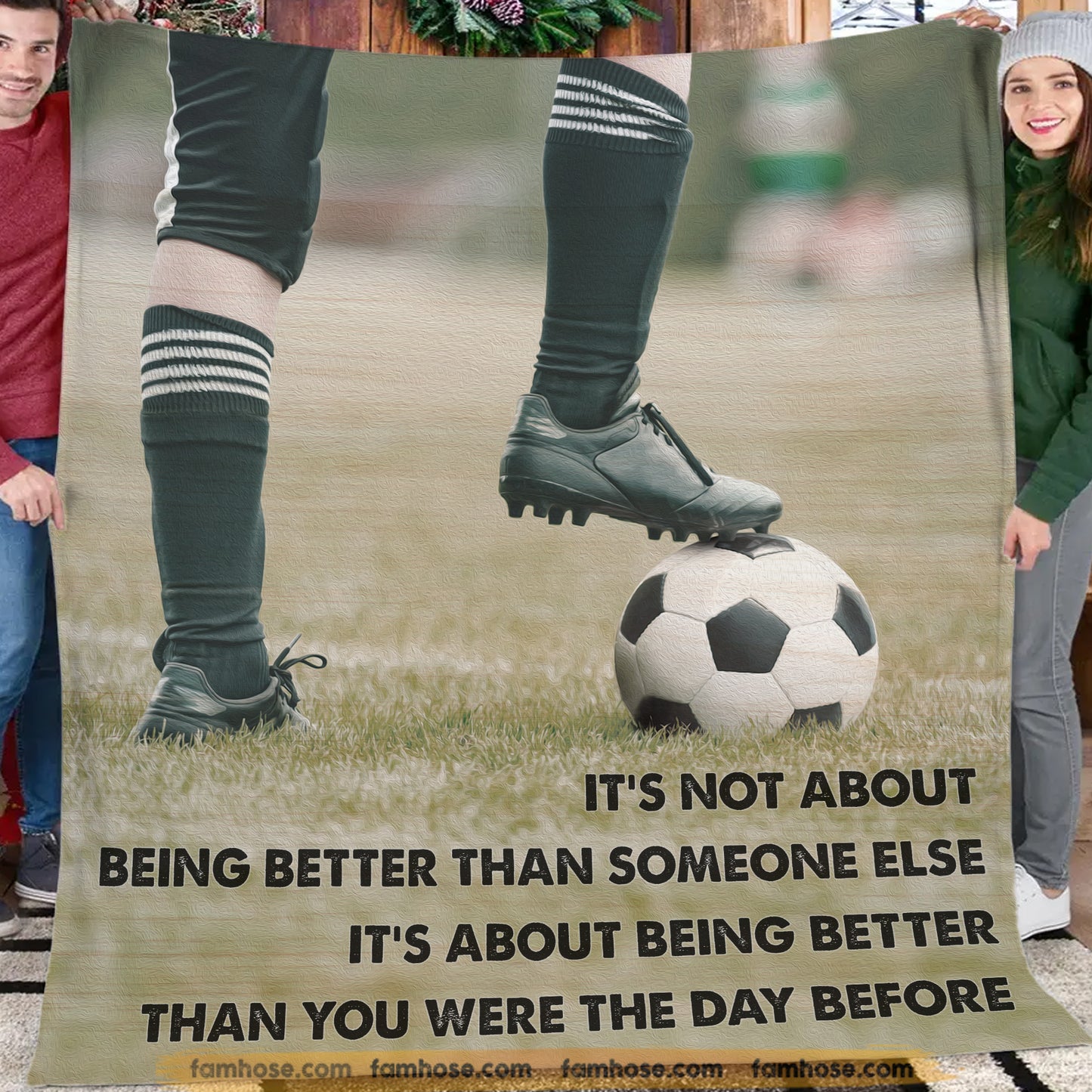 Soccer Fleece Blanket, Be Better Than Yesterday Sport Woven Blanket, Cool Sherpa Blanket Gift For Soccer Lovers
