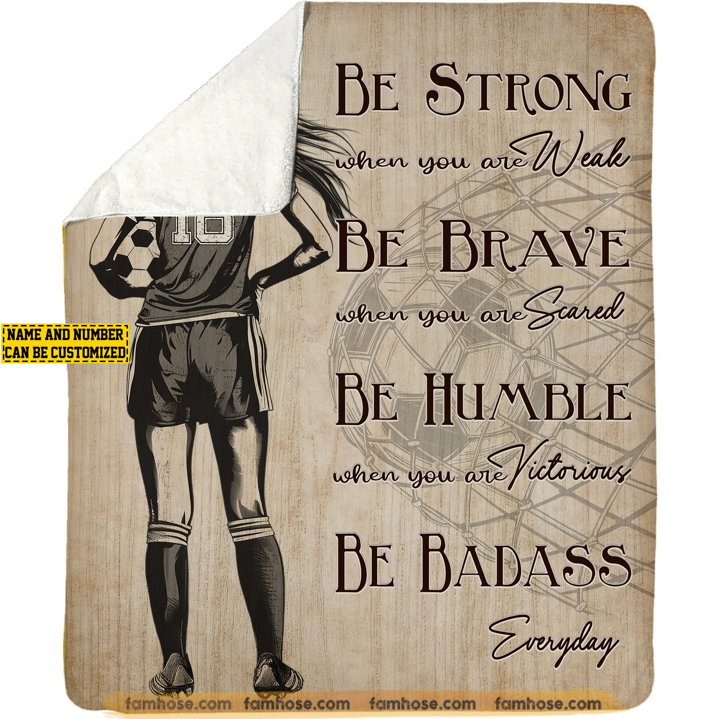 Personalized Soccer Girls Fleece Blanket, Be Strong, Brave, Humble And Badass Sport Woven Blanket, Cool Sherpa Blanket Gift For Soccer Girls, Soccer Lovers