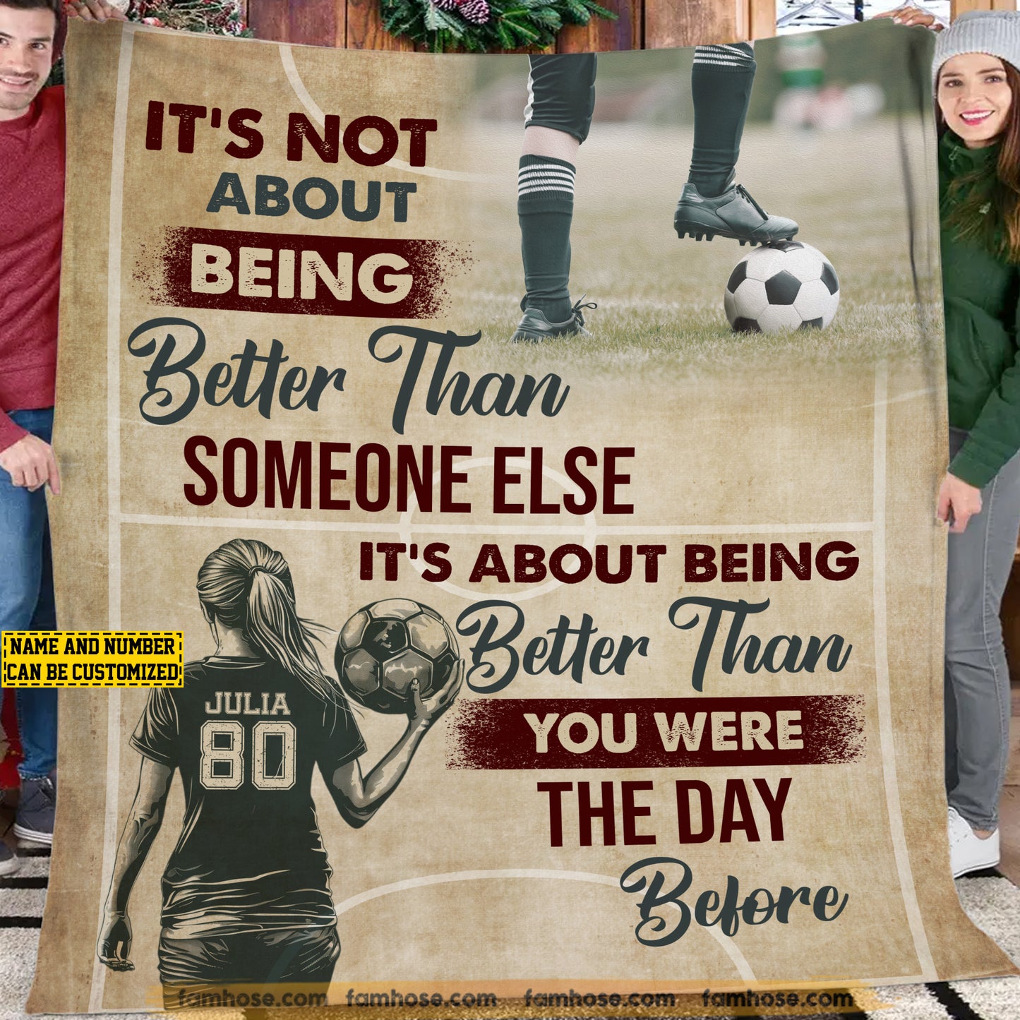 Personalized Soccer Girls Fleece Blanket, Be Better Than The Day Before Sport Woven Blanket, Cool Sherpa Blanket Gift For Soccer Girls, Soccer Lovers