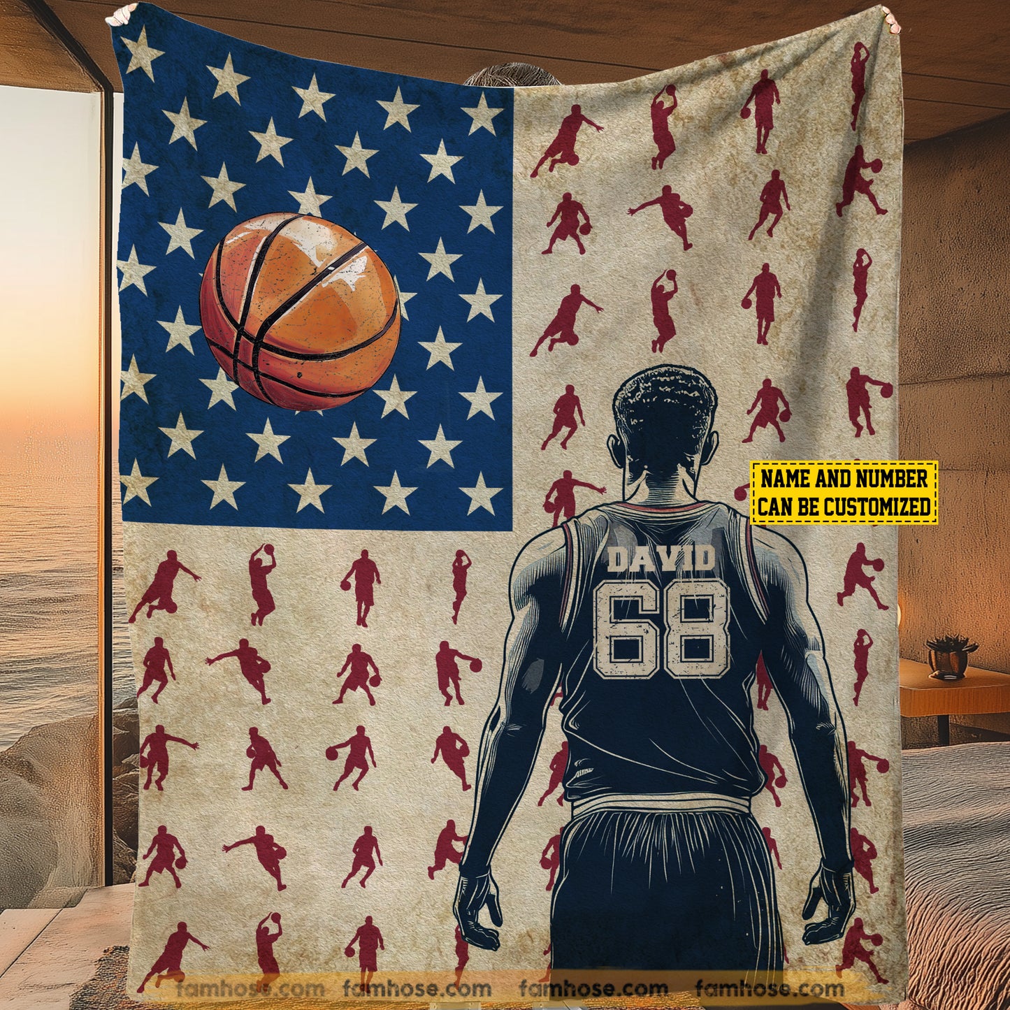 Personalized Basketball Boy Fleece Blanket, Basketball, Freedom, And The American Spirit Sport Woven Blanket - Sherpa Blanket Gift For Basketball Lovers
