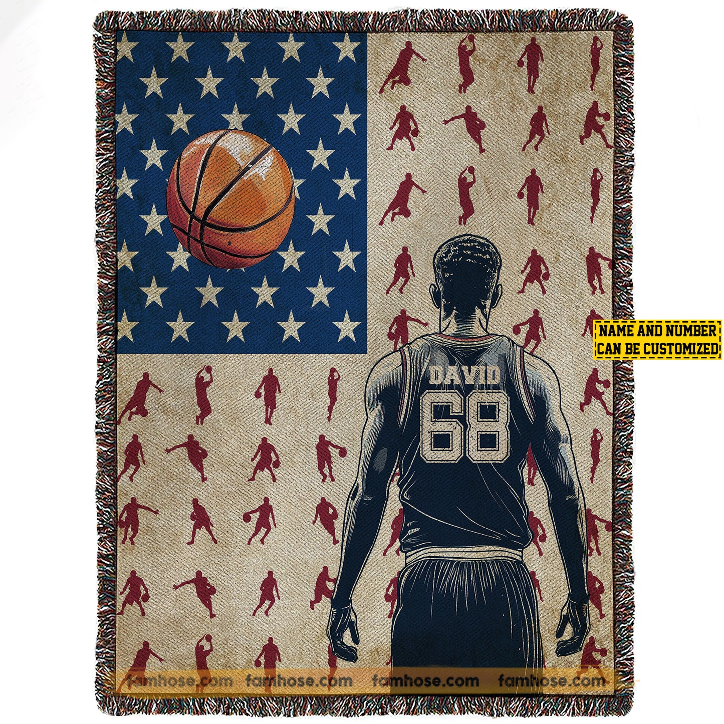 Personalized Basketball Boy Fleece Blanket, Basketball, Freedom, And The American Spirit Sport Woven Blanket - Sherpa Blanket Gift For Basketball Lovers