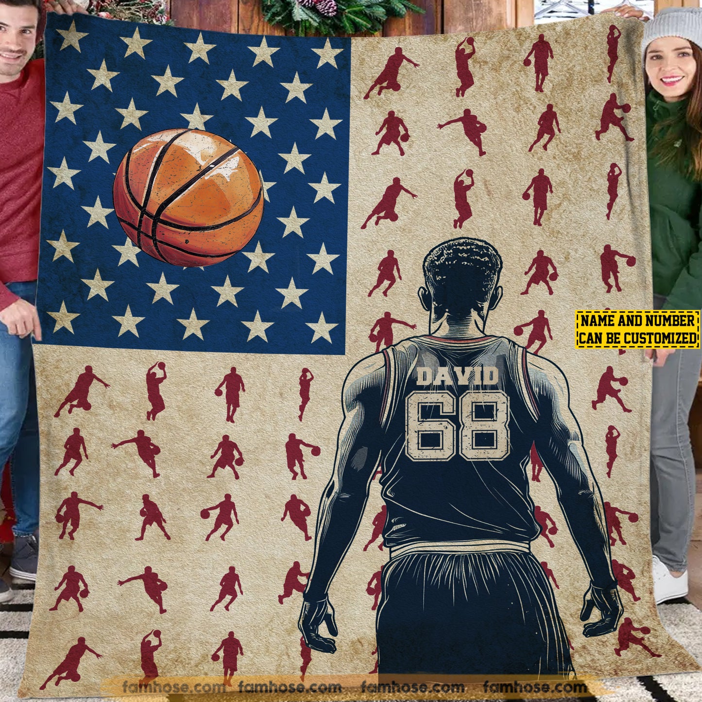 Personalized Basketball Boy Fleece Blanket, Basketball, Freedom, And The American Spirit Sport Woven Blanket - Sherpa Blanket Gift For Basketball Lovers