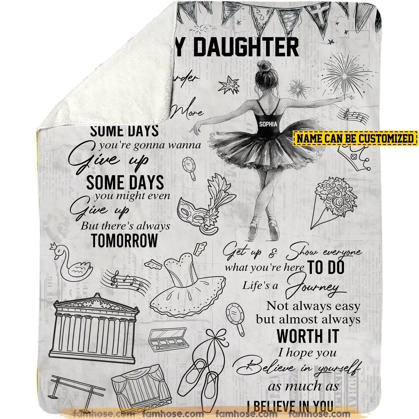 Motivational Personalized Ballet Fleece Blanket, To My Daughter Woven Blanket, Cool Sherpa Blanket Gift For Girl From Parents, Ballet Lovers