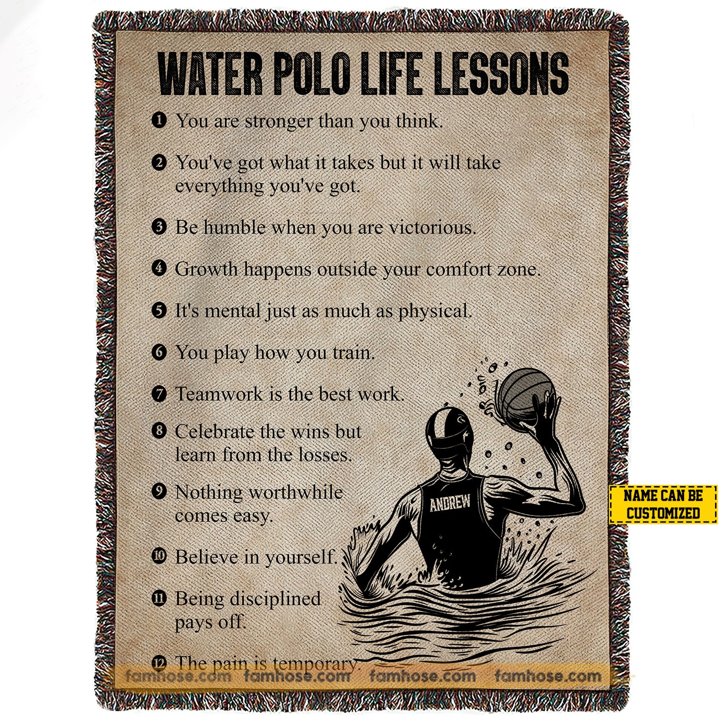 Vintage Personalized Water Polo Fleece Blanket, Water Polo Life Lessons Sport Woven Blanket - Sherpa Blanket Gift For Water Polo Lovers