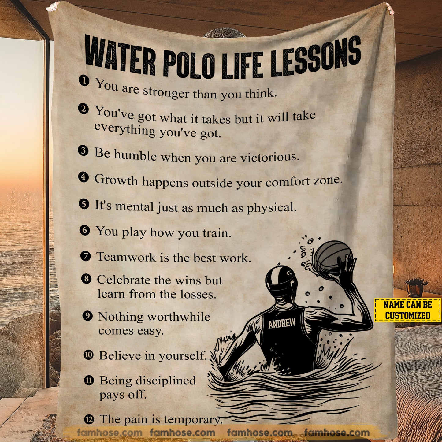 Vintage Personalized Water Polo Fleece Blanket, Water Polo Life Lessons Sport Woven Blanket - Sherpa Blanket Gift For Water Polo Lovers
