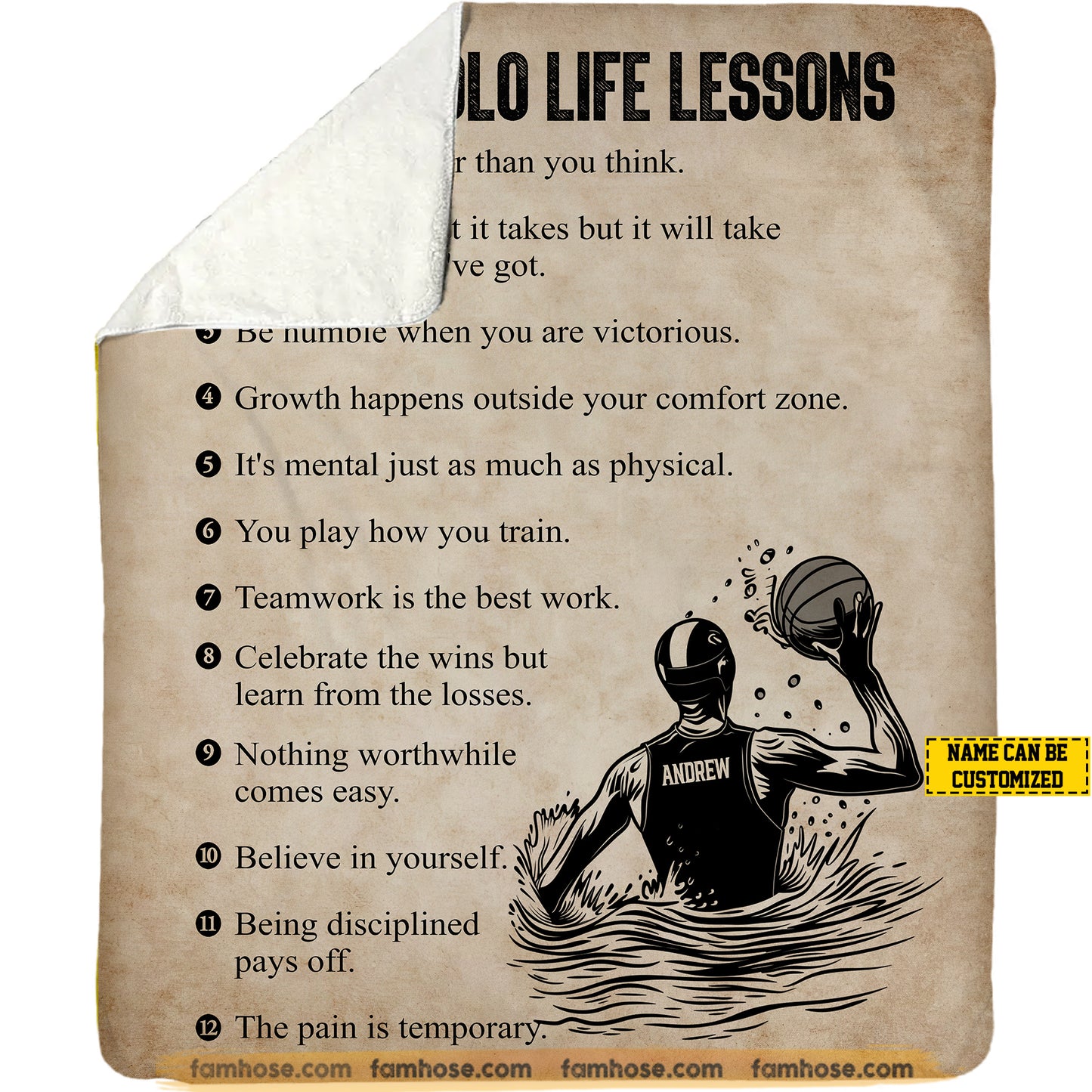 Vintage Personalized Water Polo Fleece Blanket, Water Polo Life Lessons Sport Woven Blanket - Sherpa Blanket Gift For Water Polo Lovers