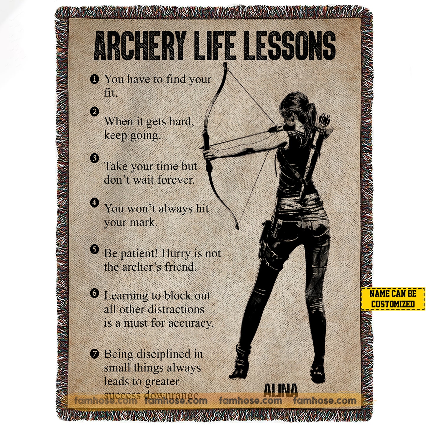 Vintage Personalized Archery Fleece Blanket, Archery Life Lessons Sport Woven Blanket - Sherpa Blanket Gift For Archery Lovers