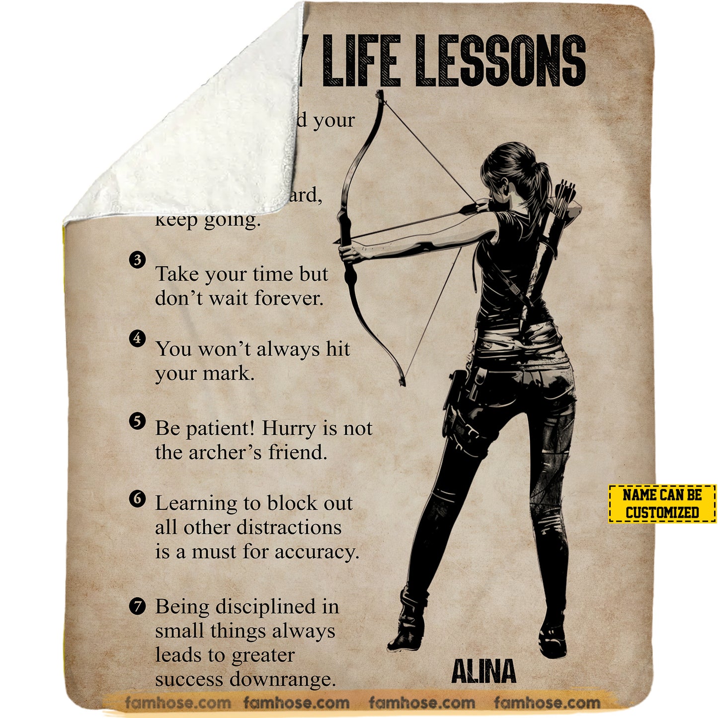 Vintage Personalized Archery Fleece Blanket, Archery Life Lessons Sport Woven Blanket - Sherpa Blanket Gift For Archery Lovers
