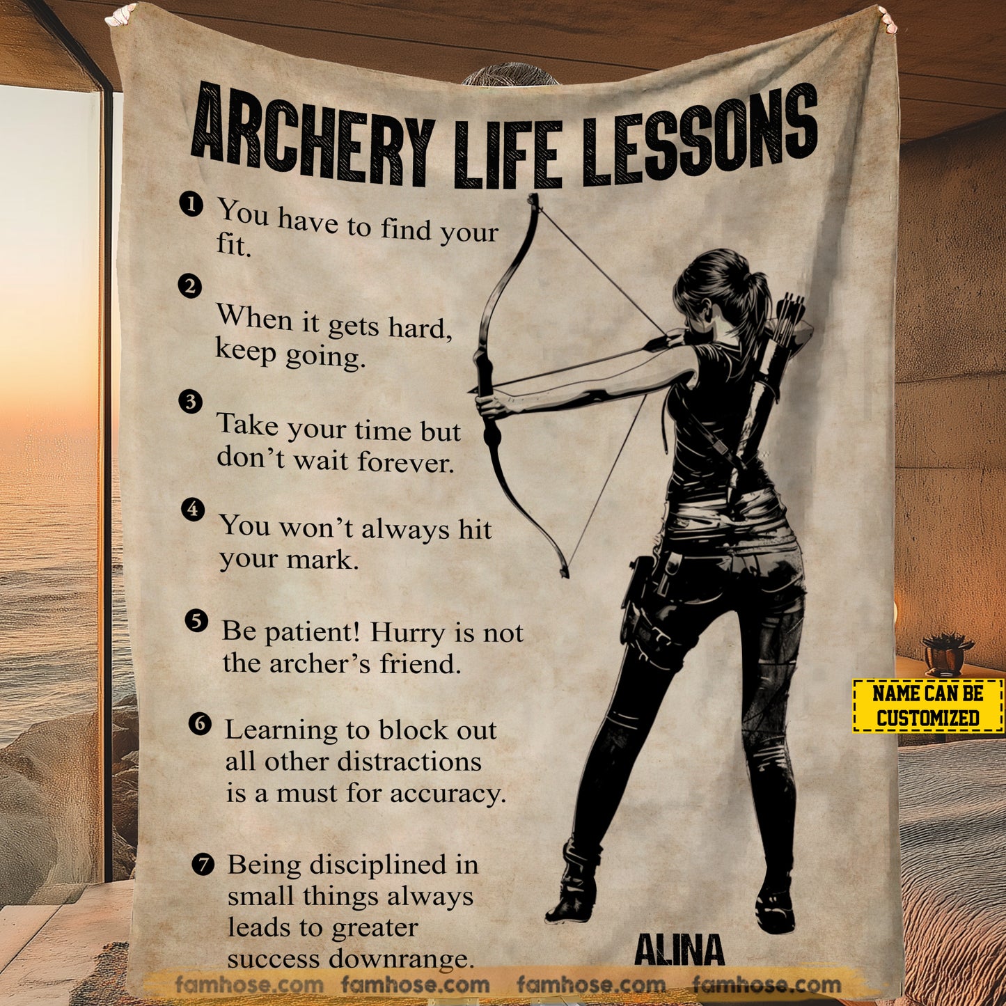 Vintage Personalized Archery Fleece Blanket, Archery Life Lessons Sport Woven Blanket - Sherpa Blanket Gift For Archery Lovers