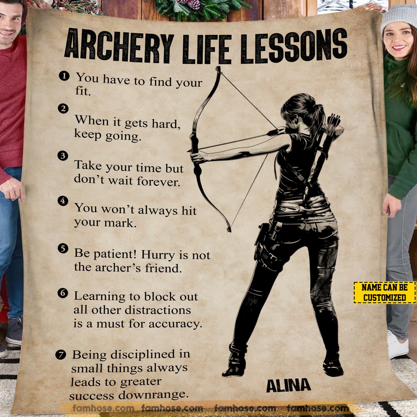 Vintage Personalized Archery Fleece Blanket, Archery Life Lessons Sport Woven Blanket - Sherpa Blanket Gift For Archery Lovers
